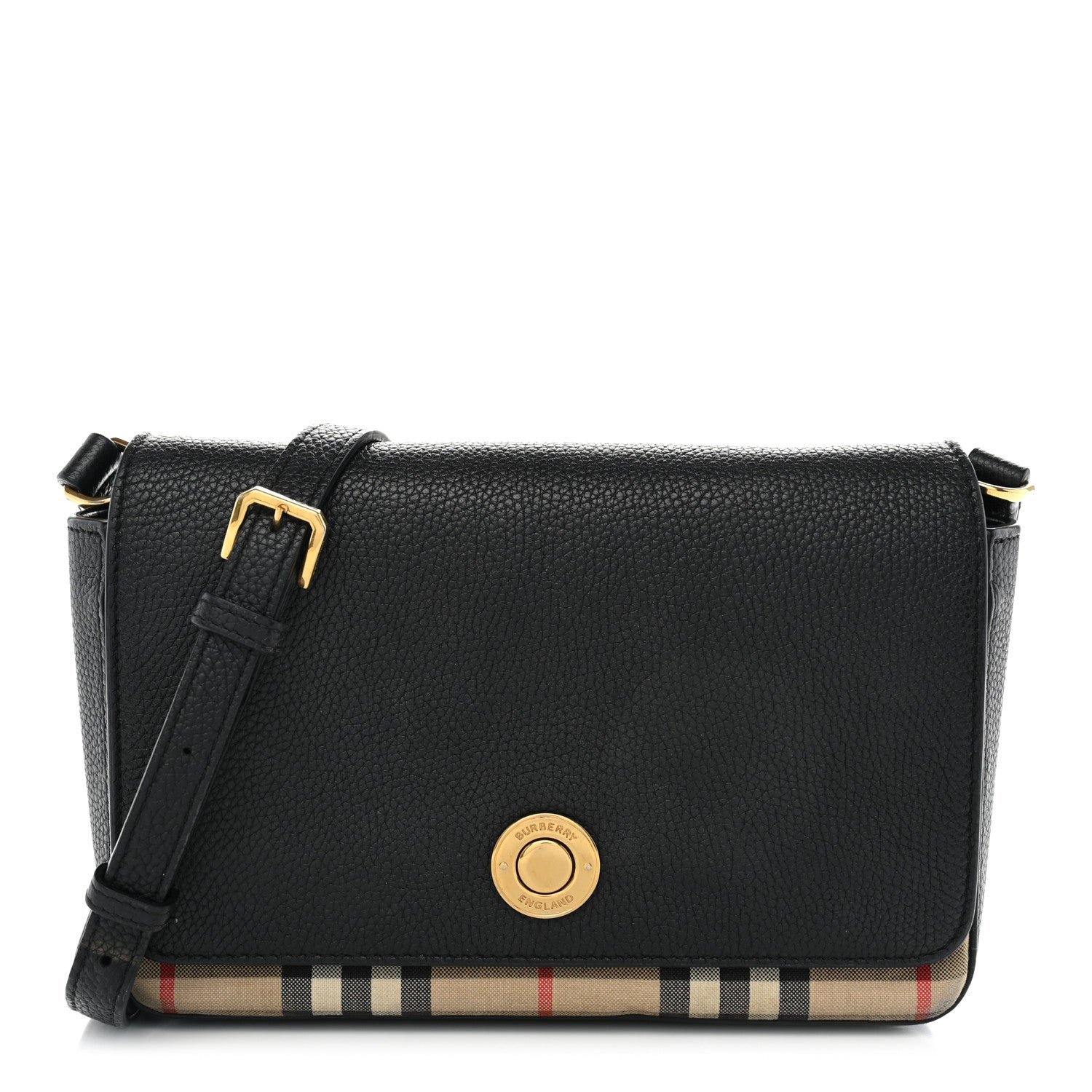 Burberry Grainy Calfskin Vintage Check Hampshire Crossbody Black