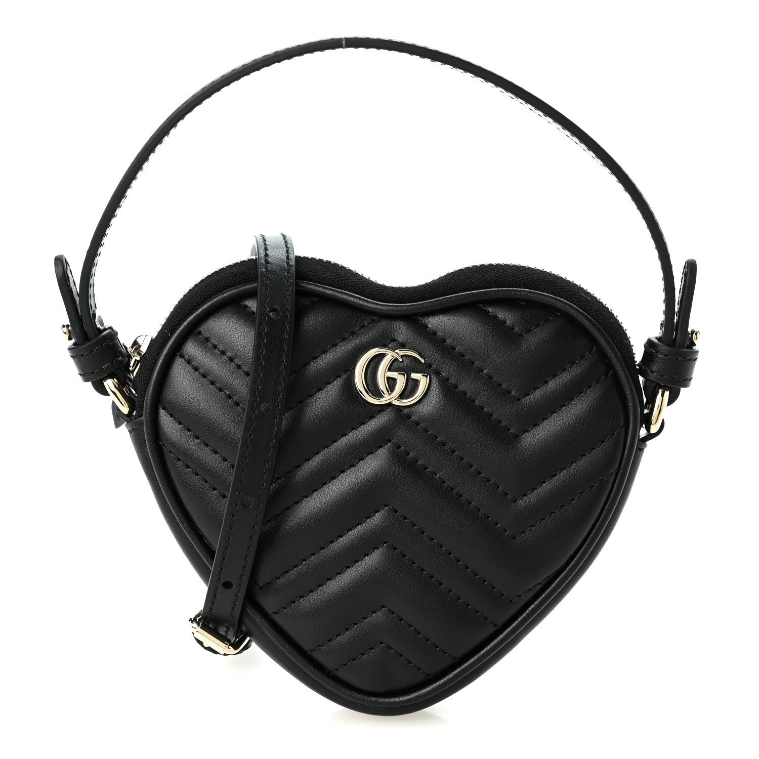 Gucci Calfskin Matelasse Mini GG Marmont Heart Shoulder Bag Black