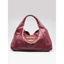 Gucci Dark Red Pebbled Leather Horsebit Softbit Tote Bag
