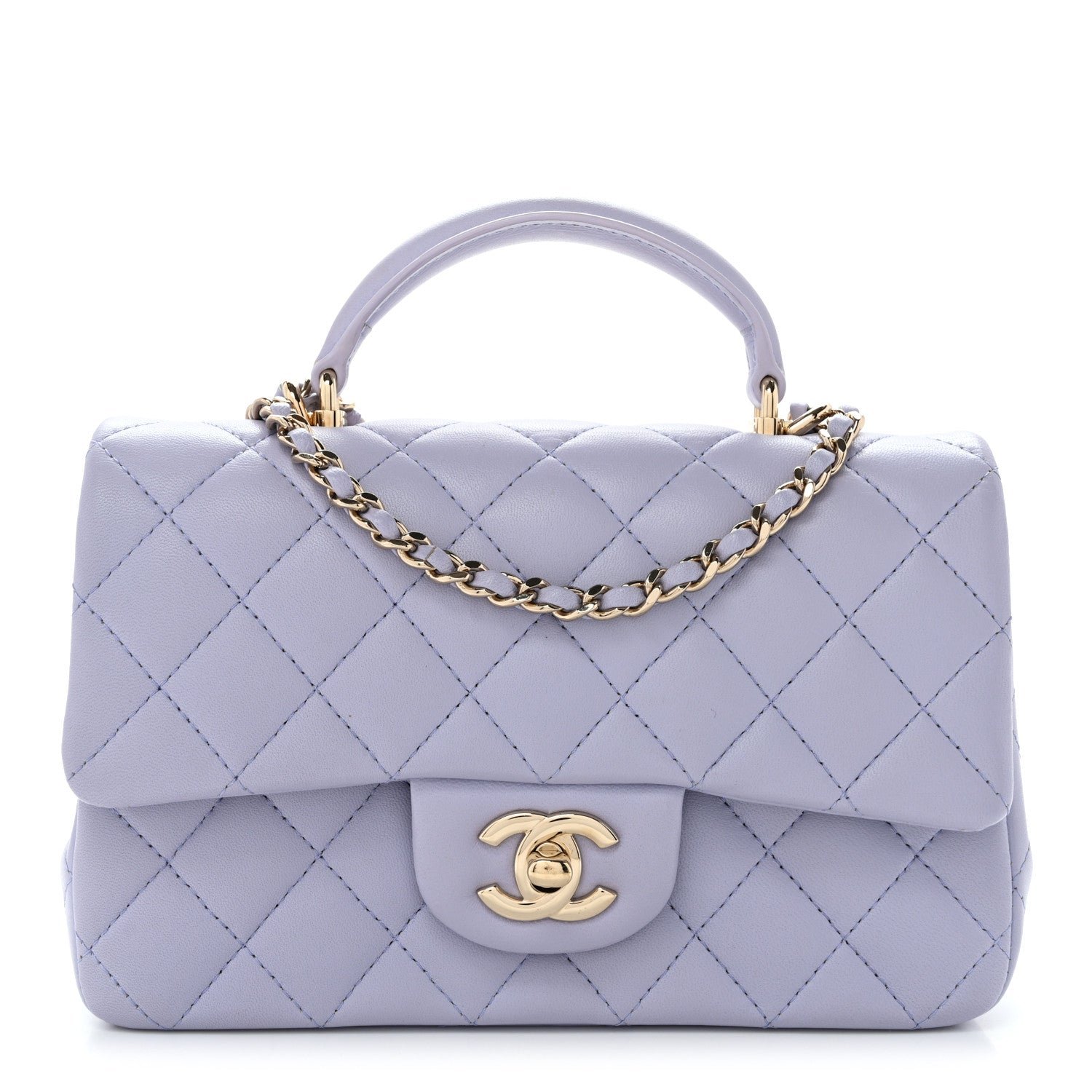 Chanel Lambskin Quilted Mini Top Handle Rectangular Flap Light Purple