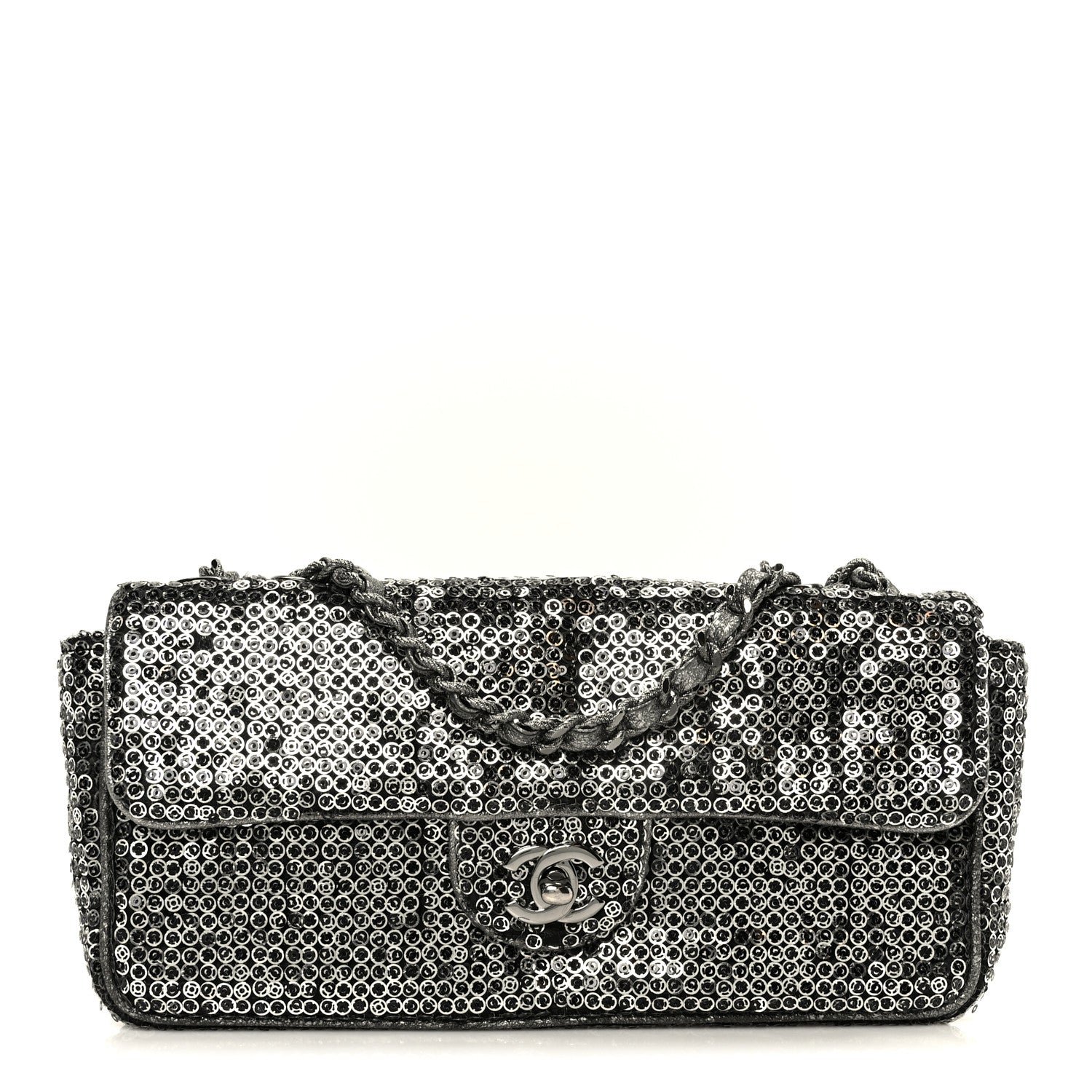 Chanel Sequin East West Flap Dark Silver
