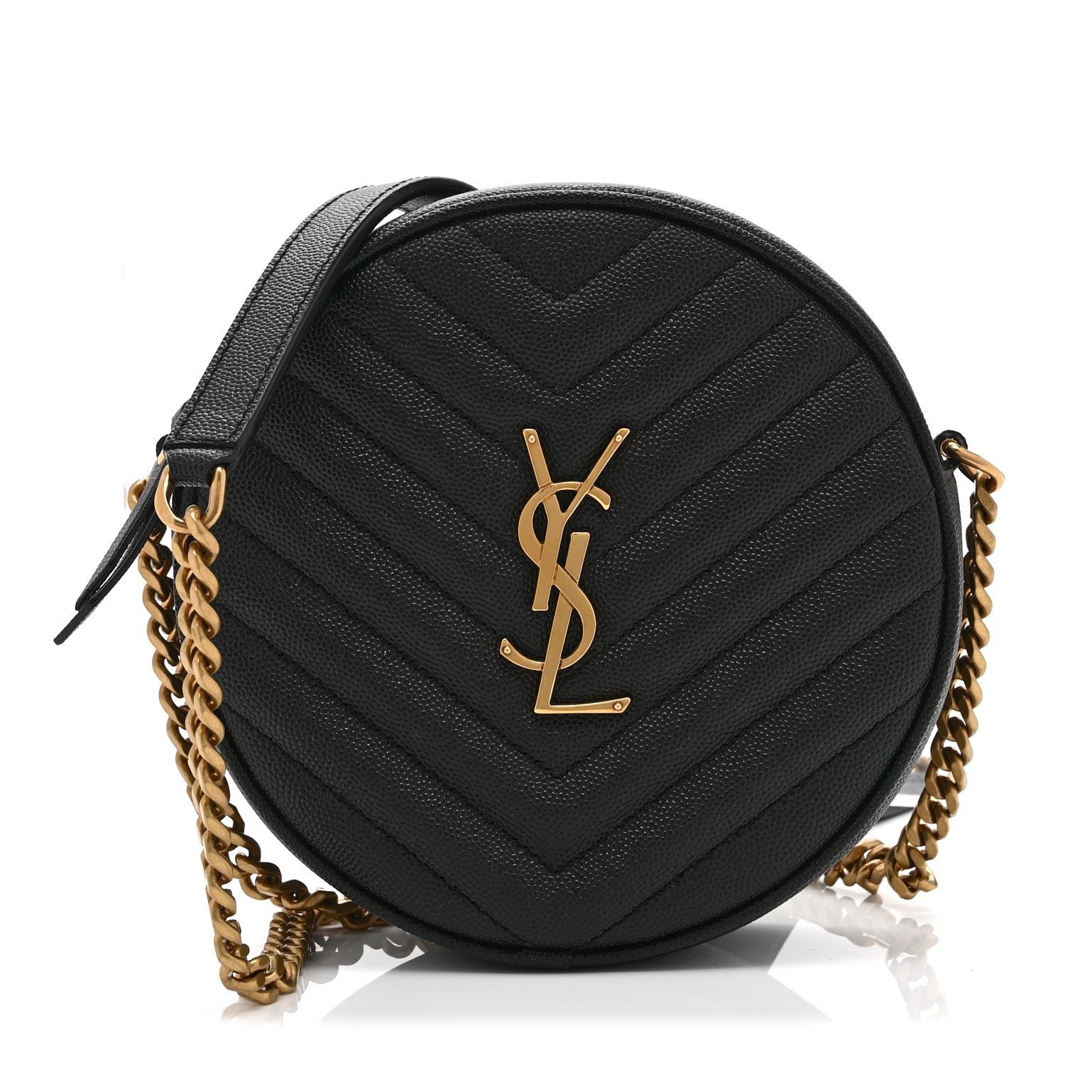 Saint Laurent Grain De Poudre Matelasse Chevron Quilted Round Vinyle Camera Bag Black