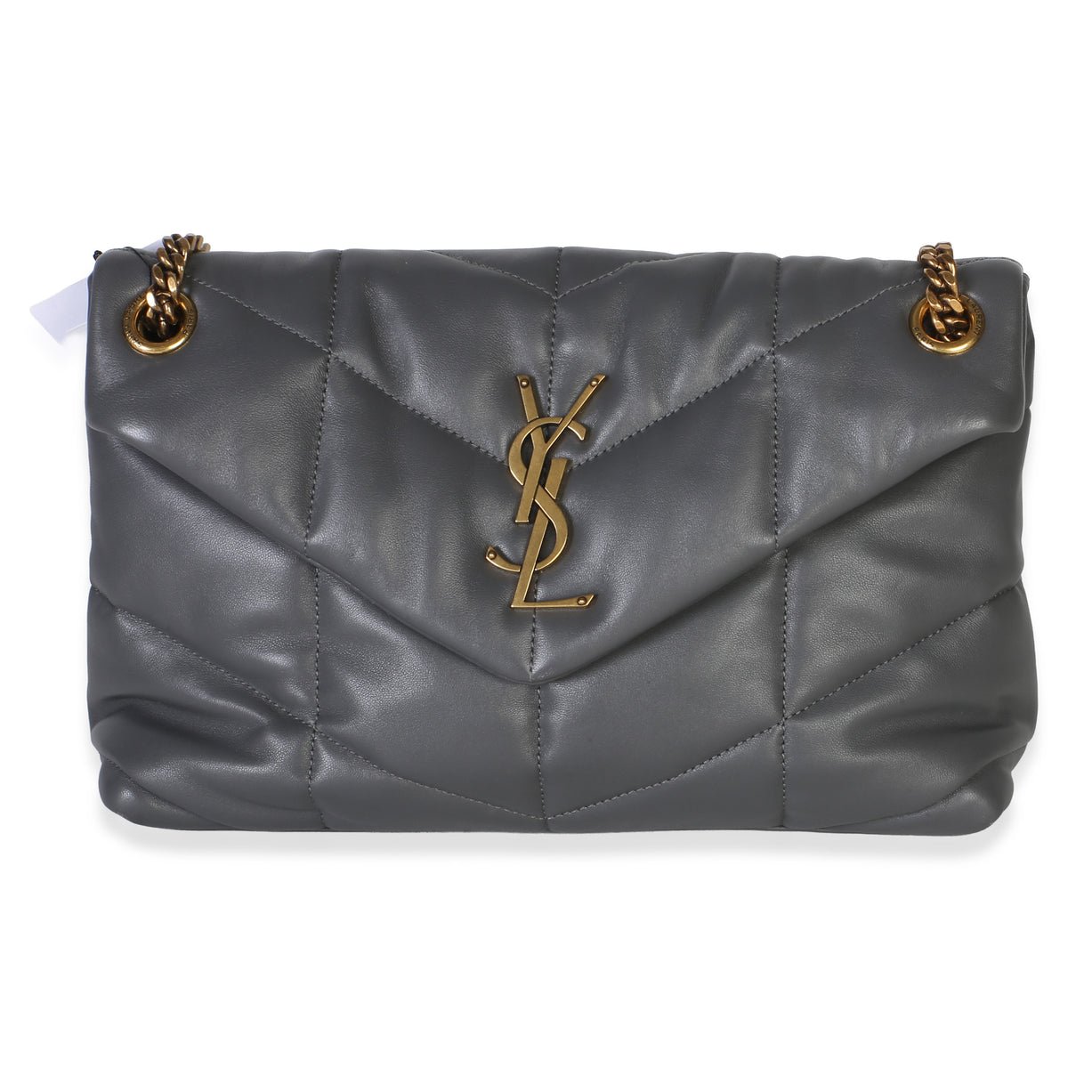 Grey Quilted Lambskin Small Loulou Puffer Chain Satchel