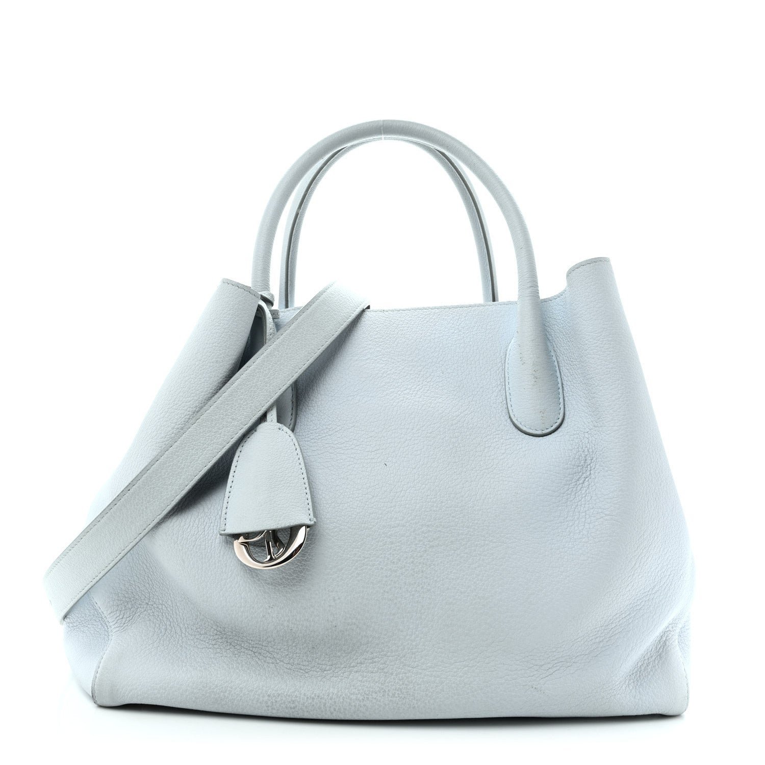 Christian Dior Supple Grained Calfskin Large Open Bar Tote Light Blue