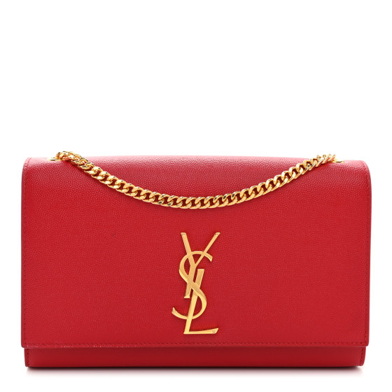 Saint Laurent Grain De Poudre Medium Monogram Kate Satchel Red
