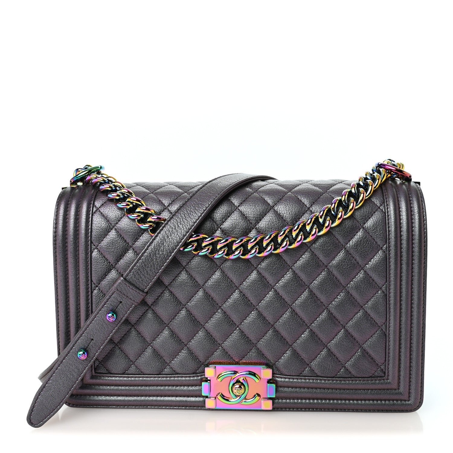 Chanel Iridescent Goatskin Quilted New Medium Boy Flap Purple