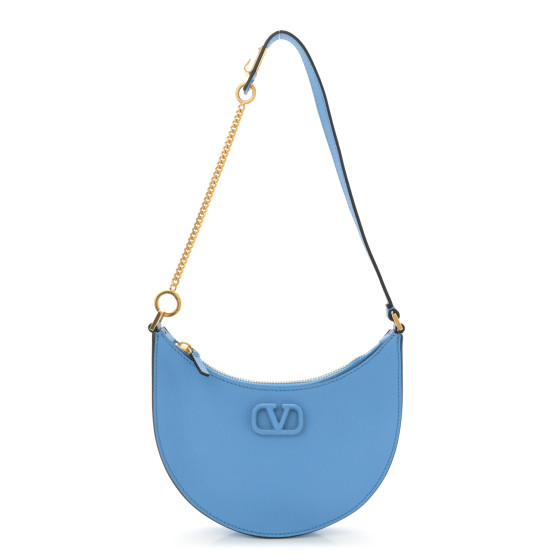 Valentino Garavani Grainy Calfskin Mini Vlogo Hobo Bag Blue