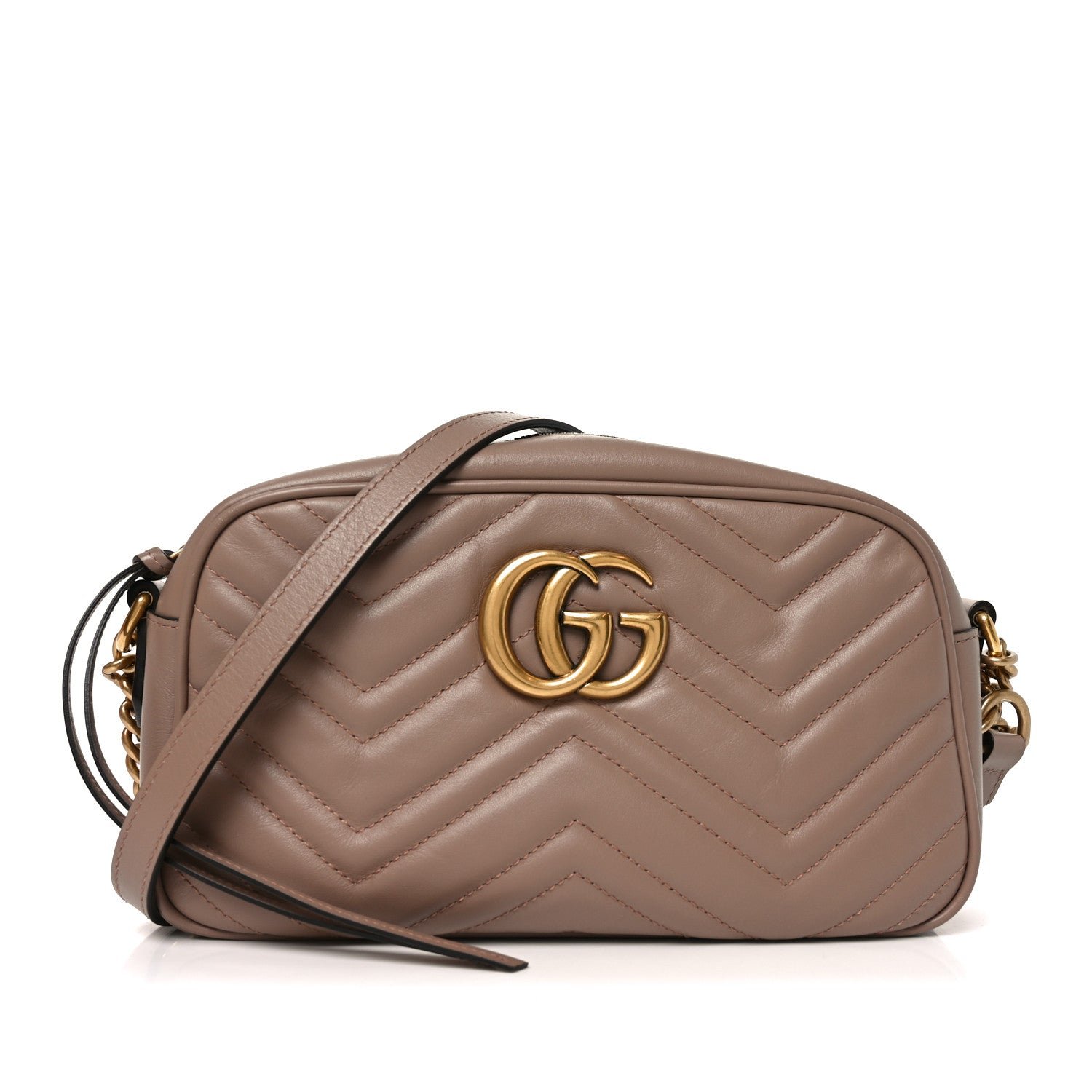 Gucci Calfskin Matelasse Small GG Marmont Chain Shoulder Bag Porcelain Rose
