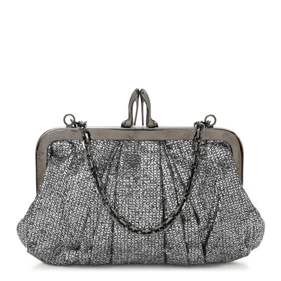 Christian Louboutin Glitter Fabric Crossbody Clutch Silver
