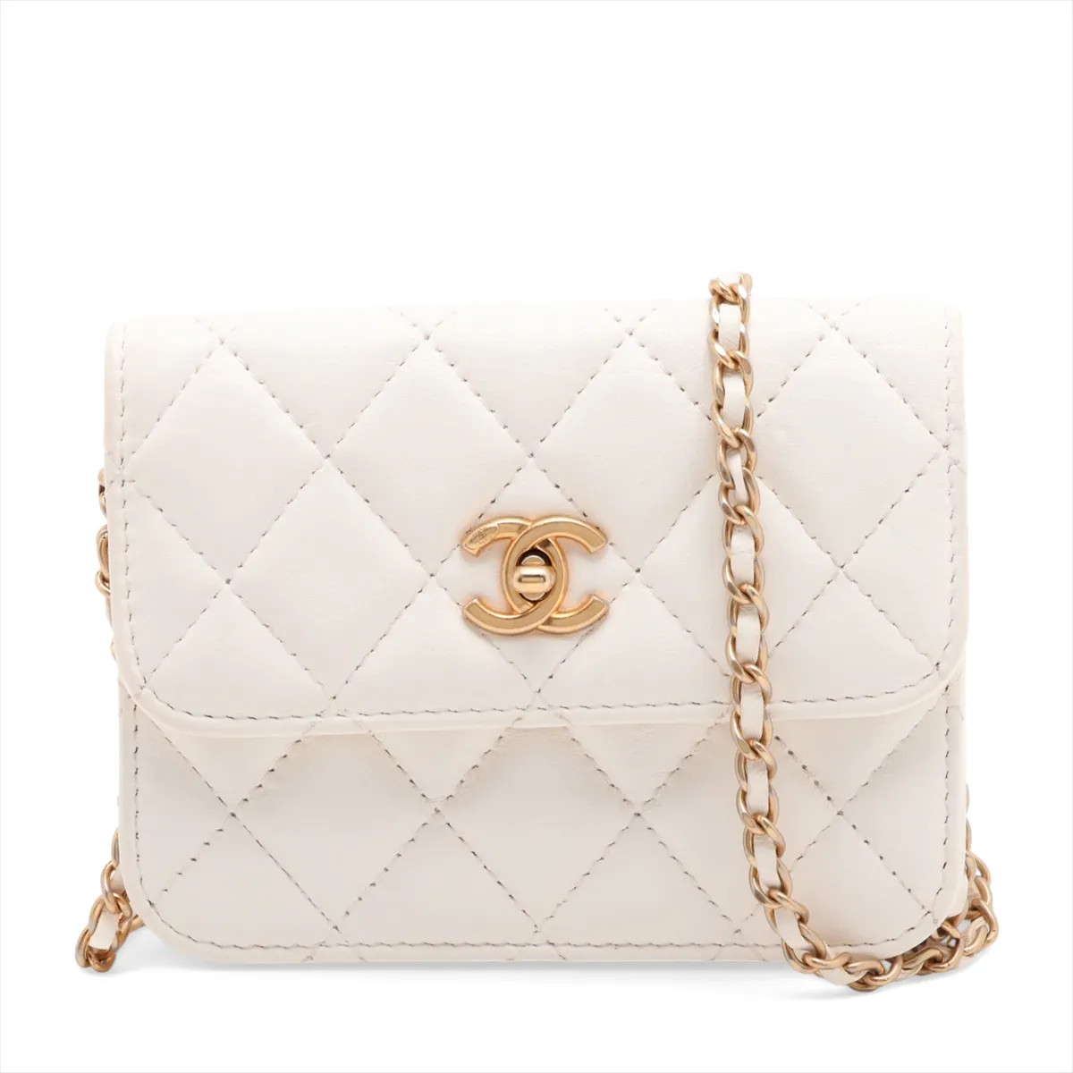 Chanel Matelasse Lambskin Chain Shoulder Bag White Gold Metal Fittings random se