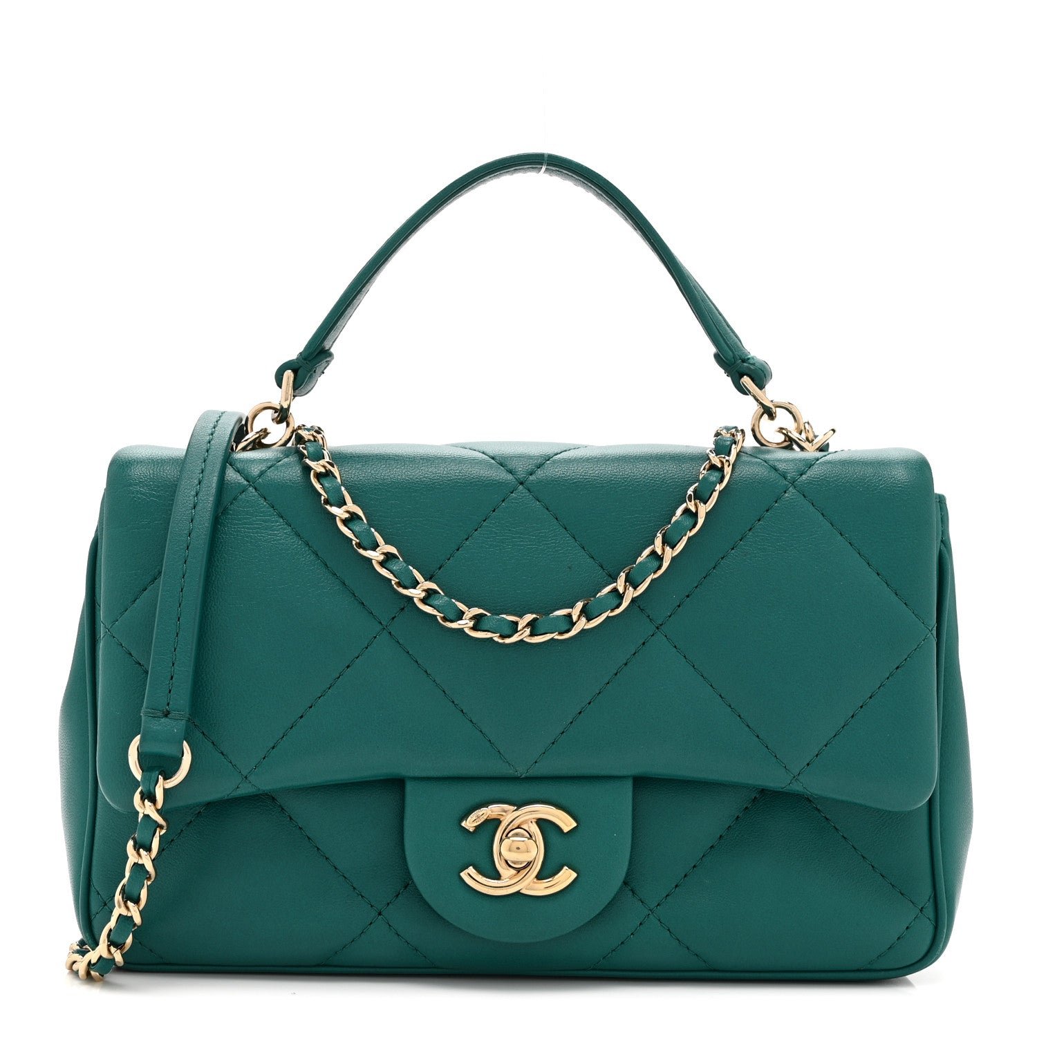 Chanel Lambskin Quilted Small Easy Carry Flap Green