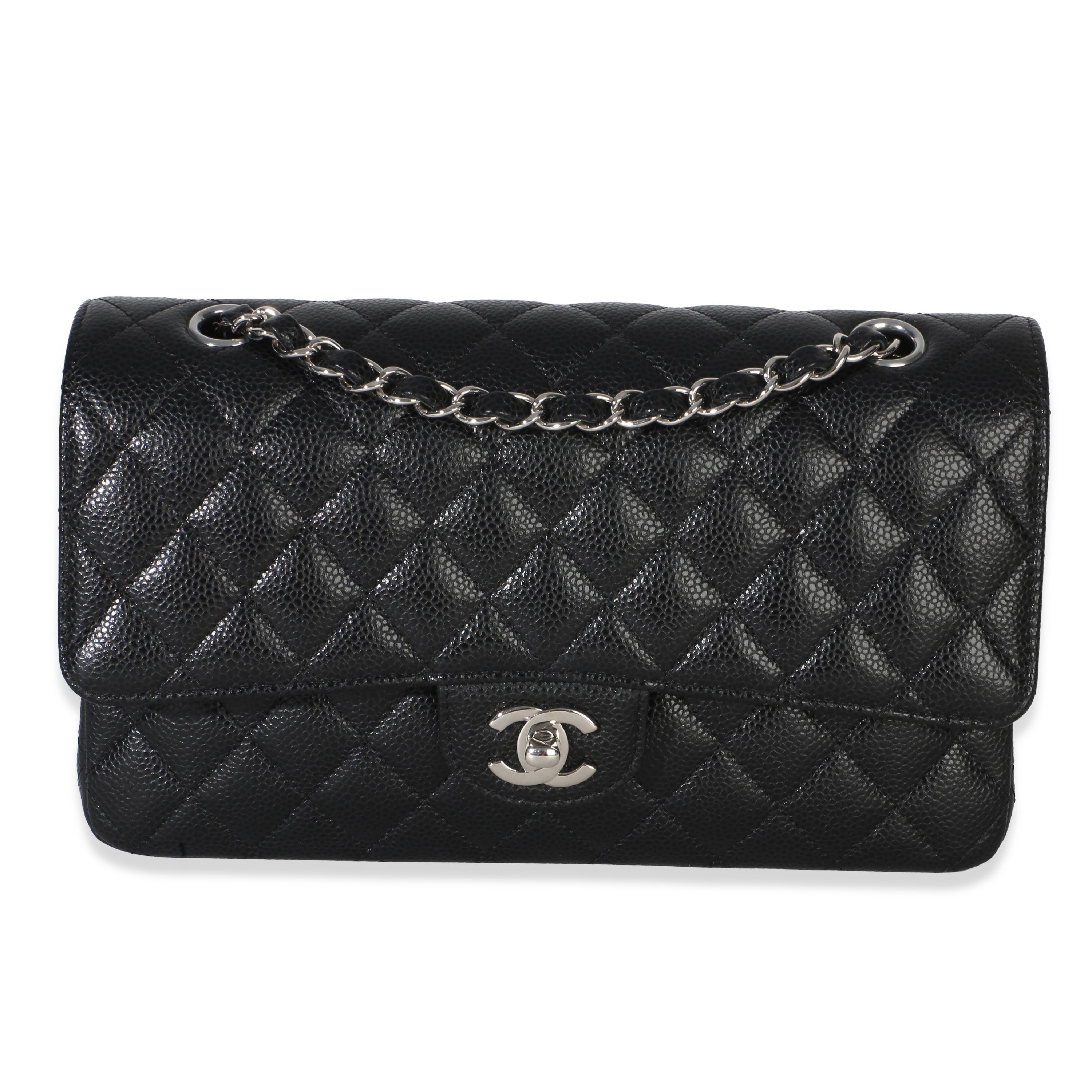 Black Quilted Caviar Medium Classic Double Flap Handbag