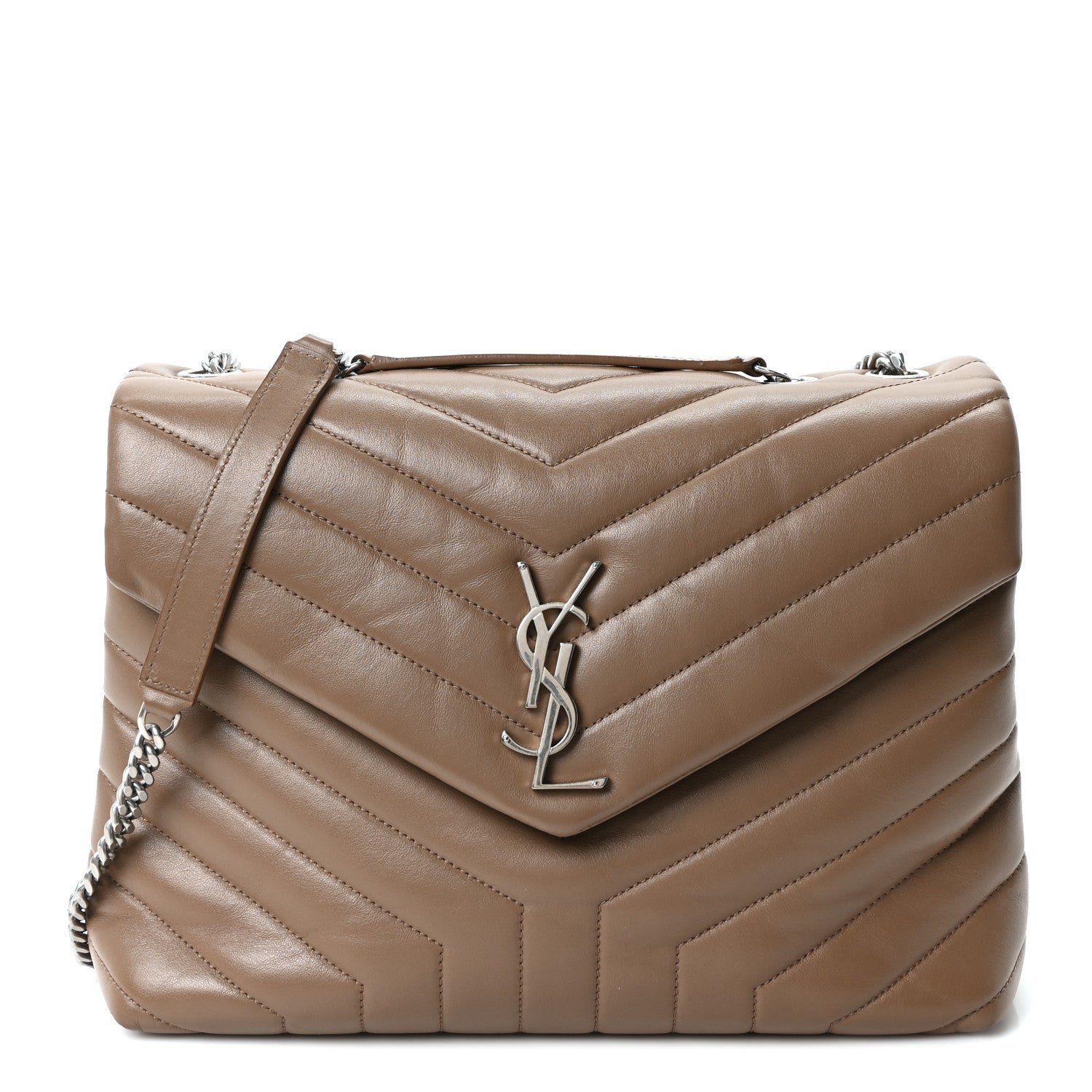 Saint Laurent Calfskin Y Quilted Monogram Medium Loulou Chain Satchel Desert Storm