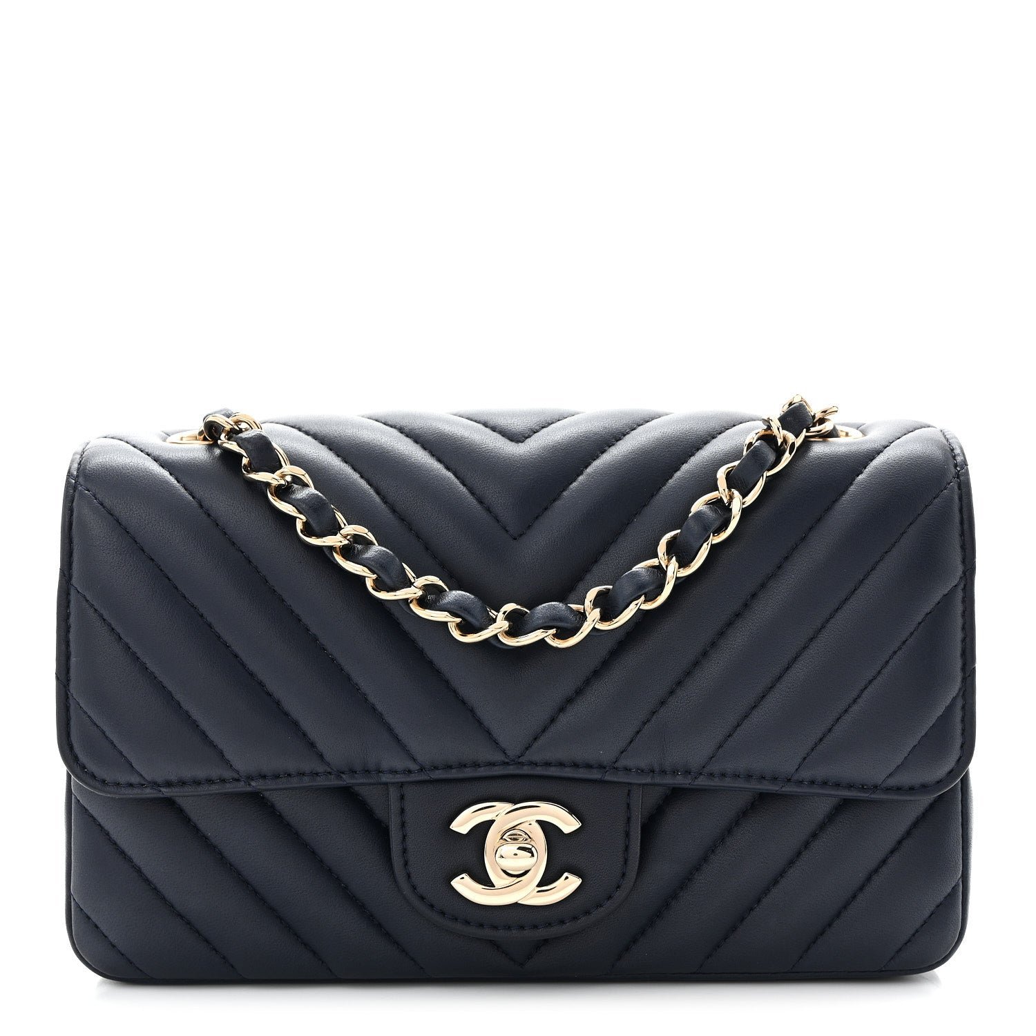 Chanel Lambskin Chevron Quilted Mini Rectangular Flap Navy