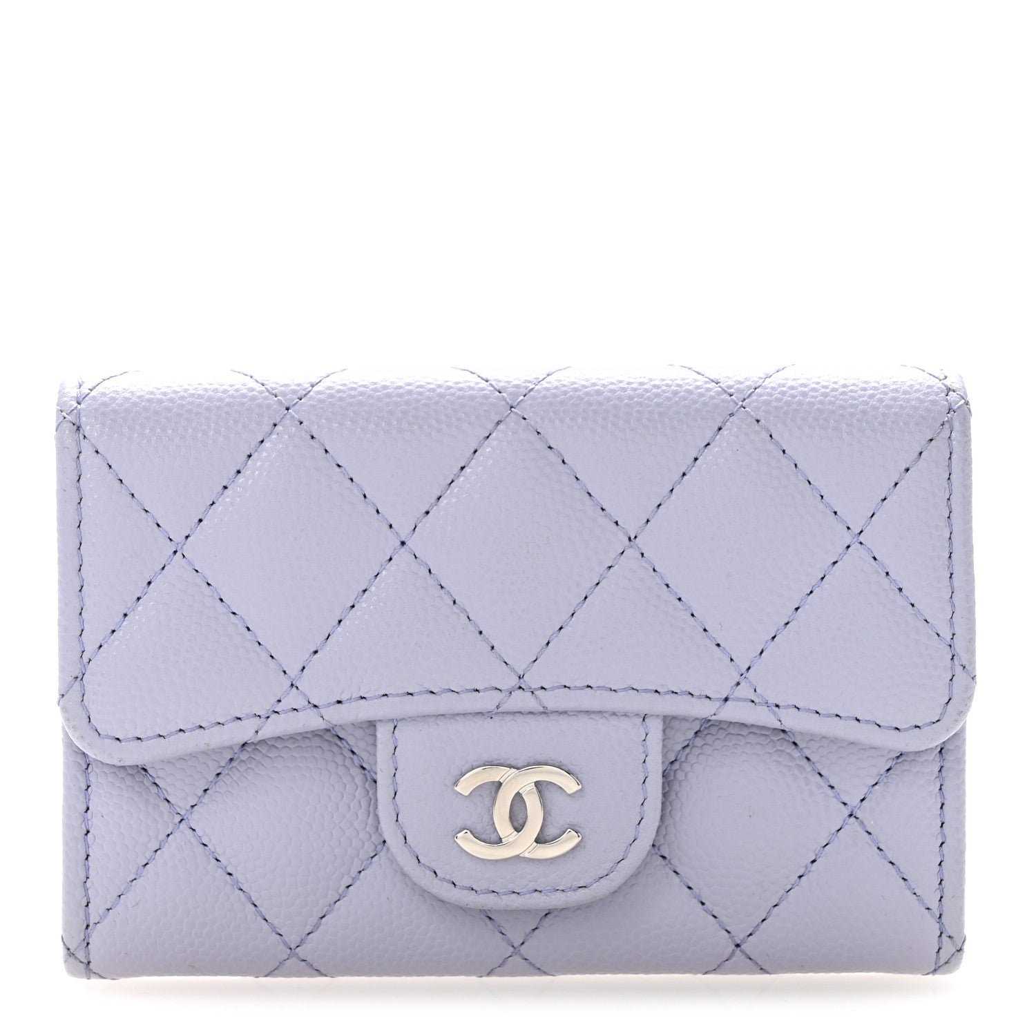 Chanel Caviar Quilted Flap Card Holder Wallet Light Purple