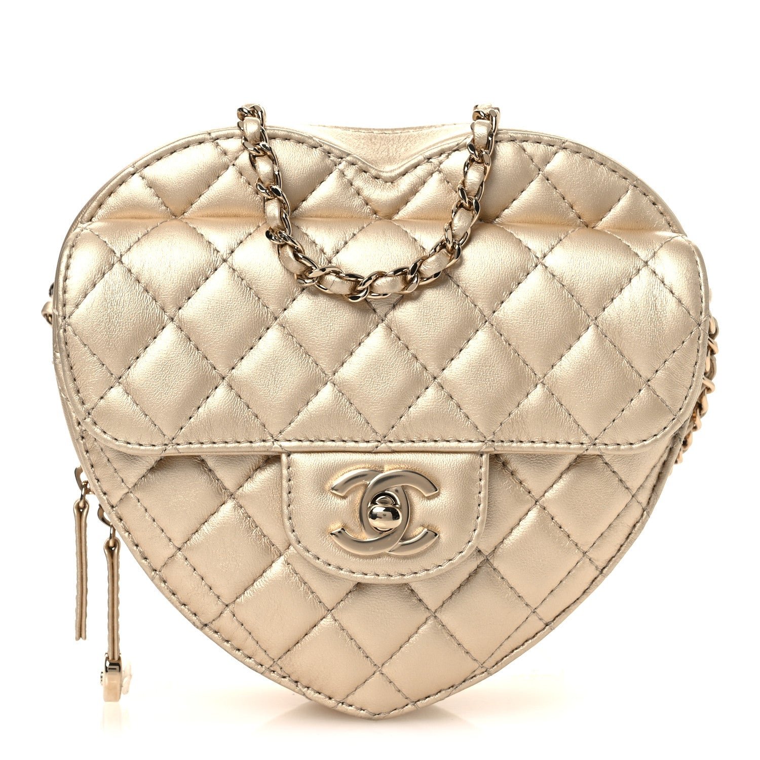 Chanel Metallic Lambskin Quilted CC In Love Heart Bag Gold