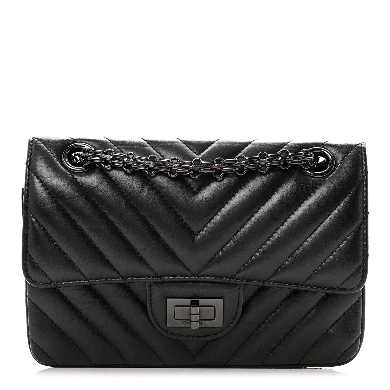 Chanel Aged Calfskin Chevron Quilted 2.55 Reissue Mini Flap So Black