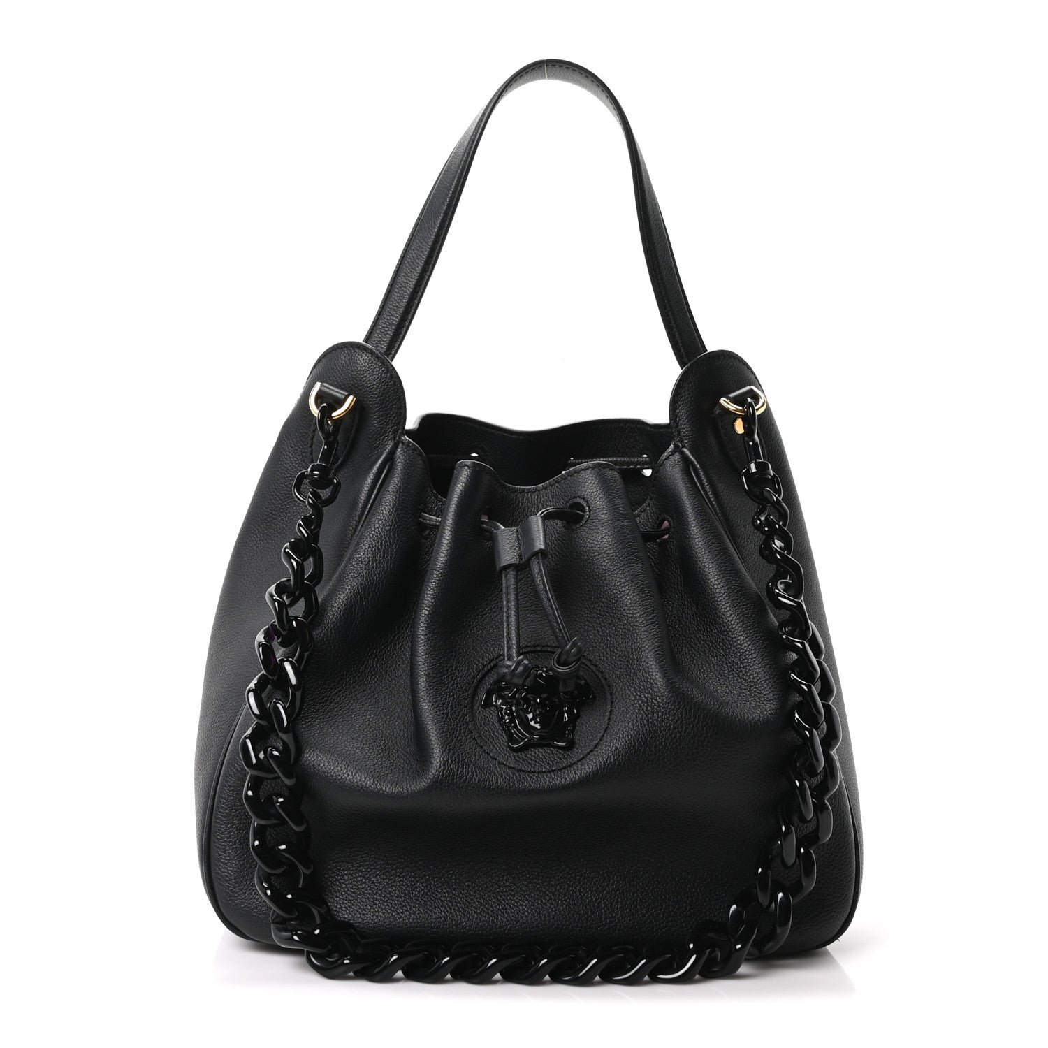 Versace Versace Grained Calfskin La Medusa Bucket Bag Black
