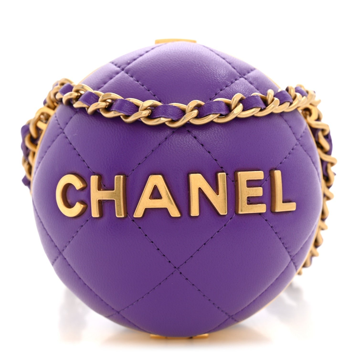 Chanel Lambskin CC Minaudiere Sphere Chain Clutch Purple