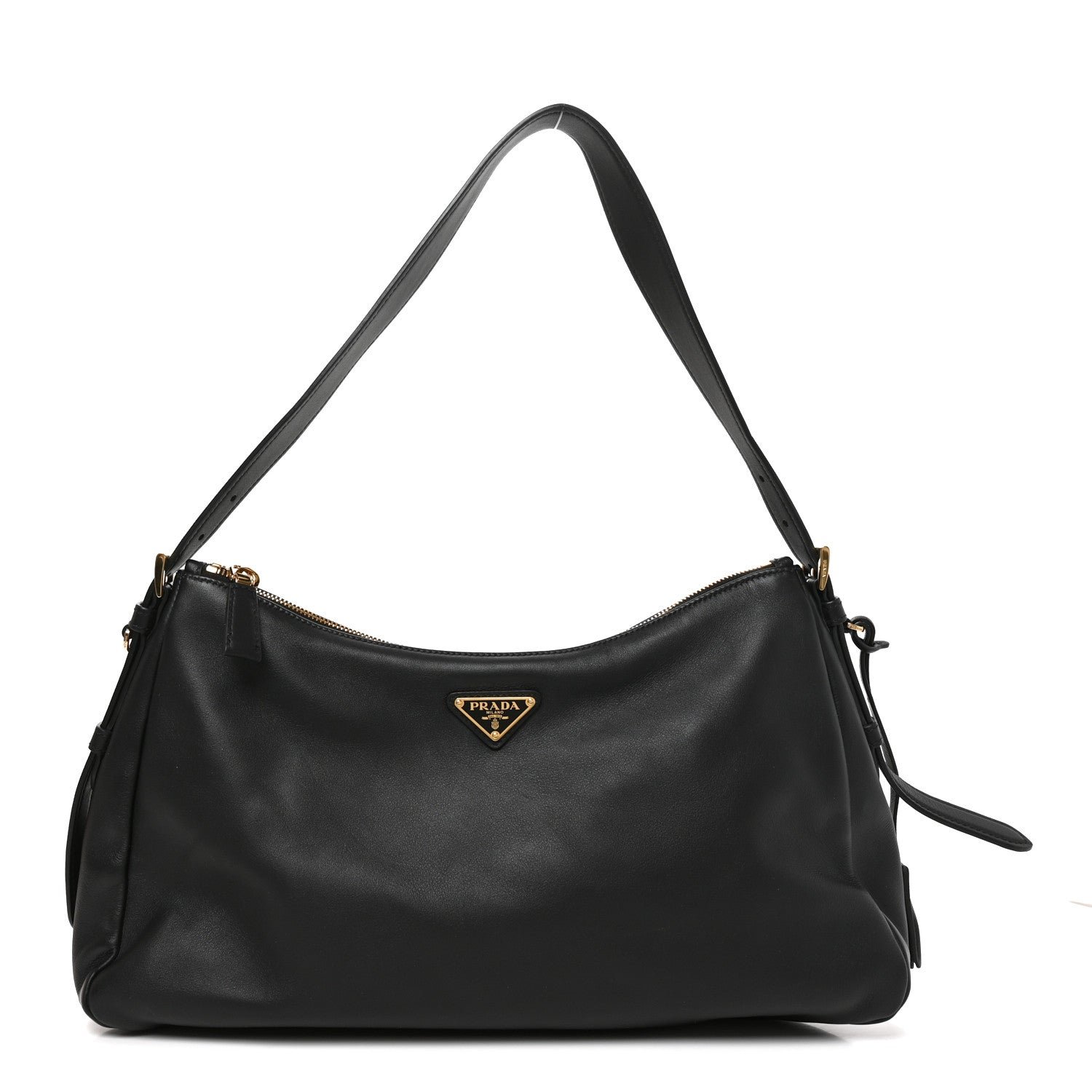 Prada Soft Calfskin Large Aimee Shoulder Bag Black