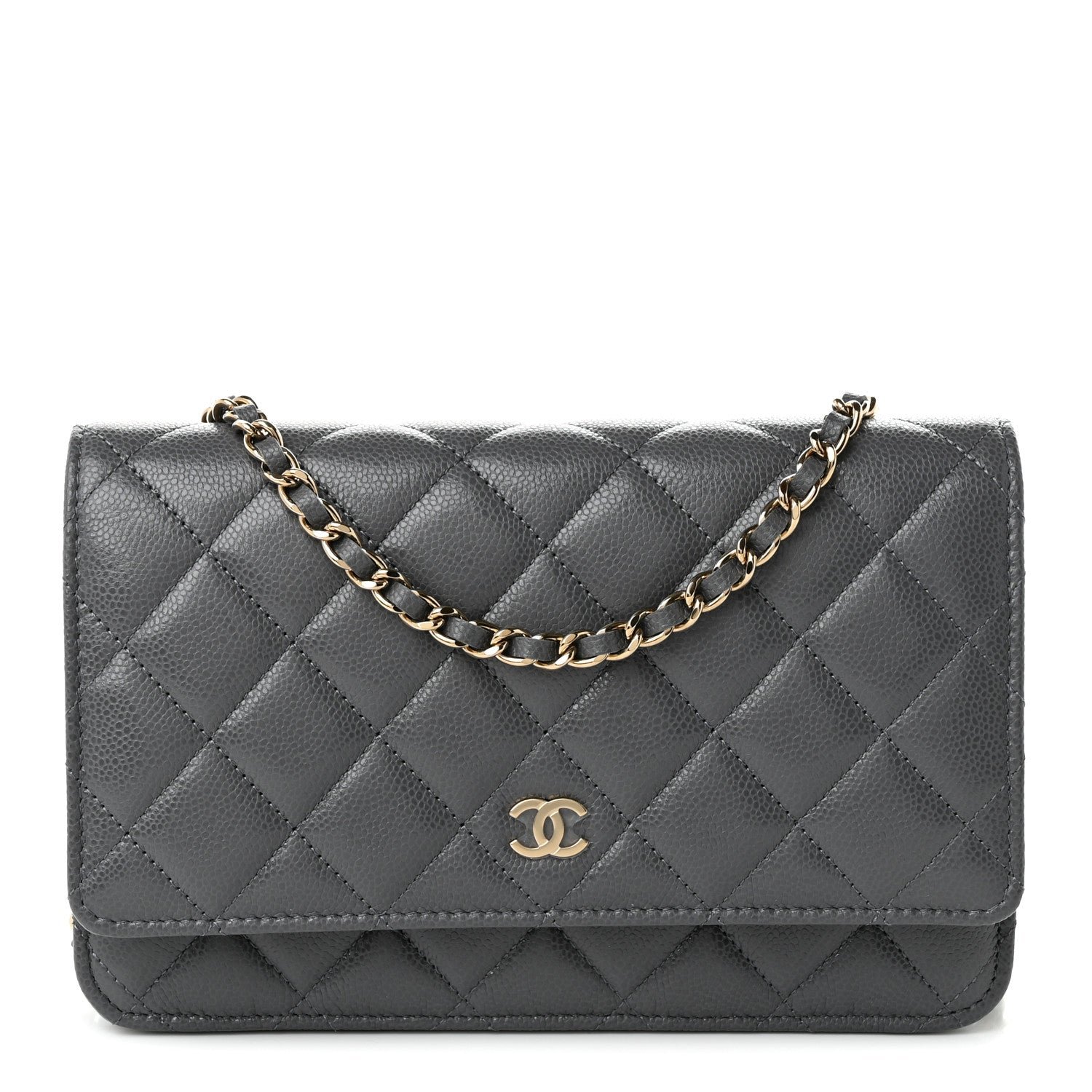 Chanel Caviar Quilted Wallet on Chain WOC Grey