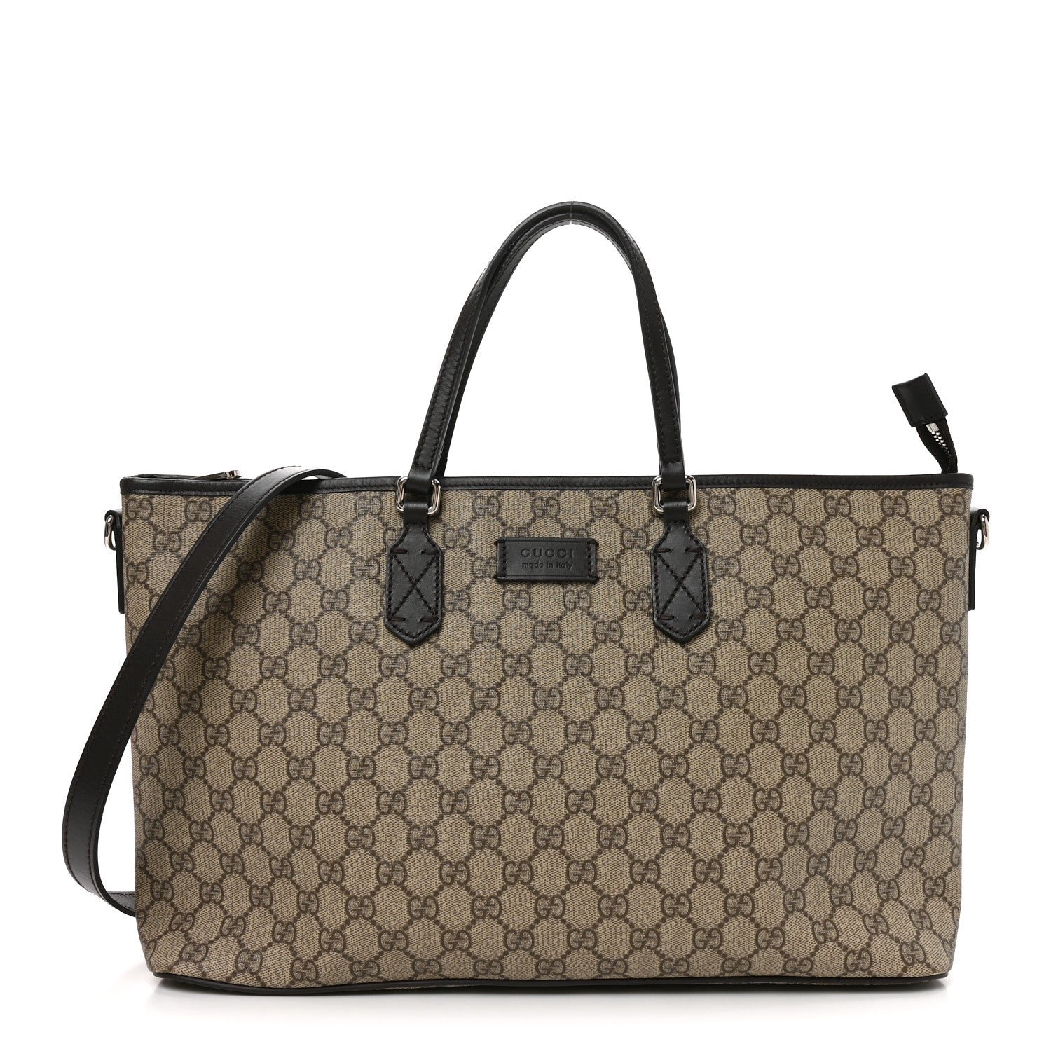 Gucci GG Supreme Monogram Medium Zippered Tote Dark Brown