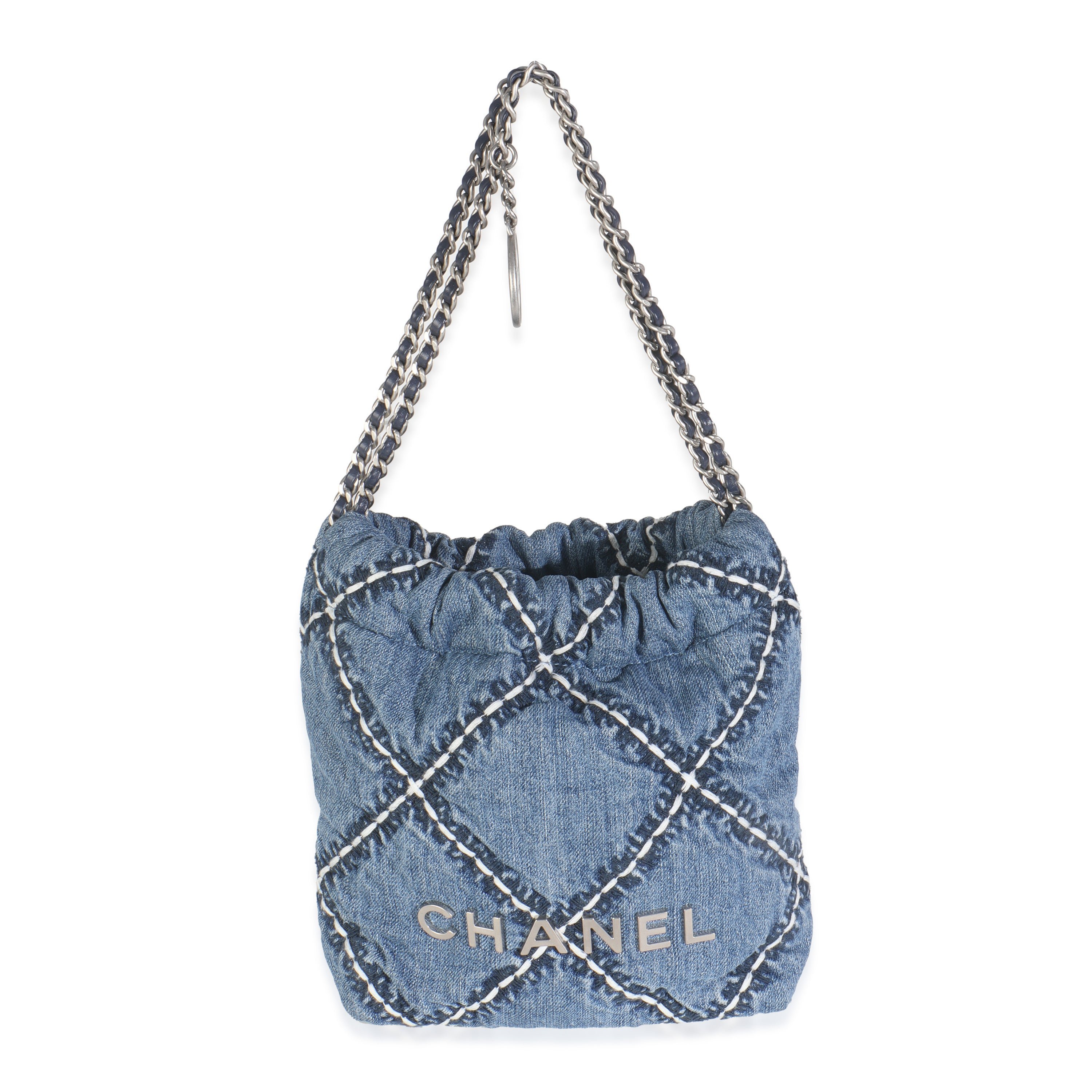 Chanel Blue Quilted Stitch Denim Mini Chanel 22 Bag