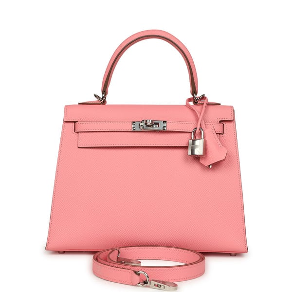Pre-owned Hermes Kelly Sellier 25 Rose Confetti Epsom Palladium Hardware