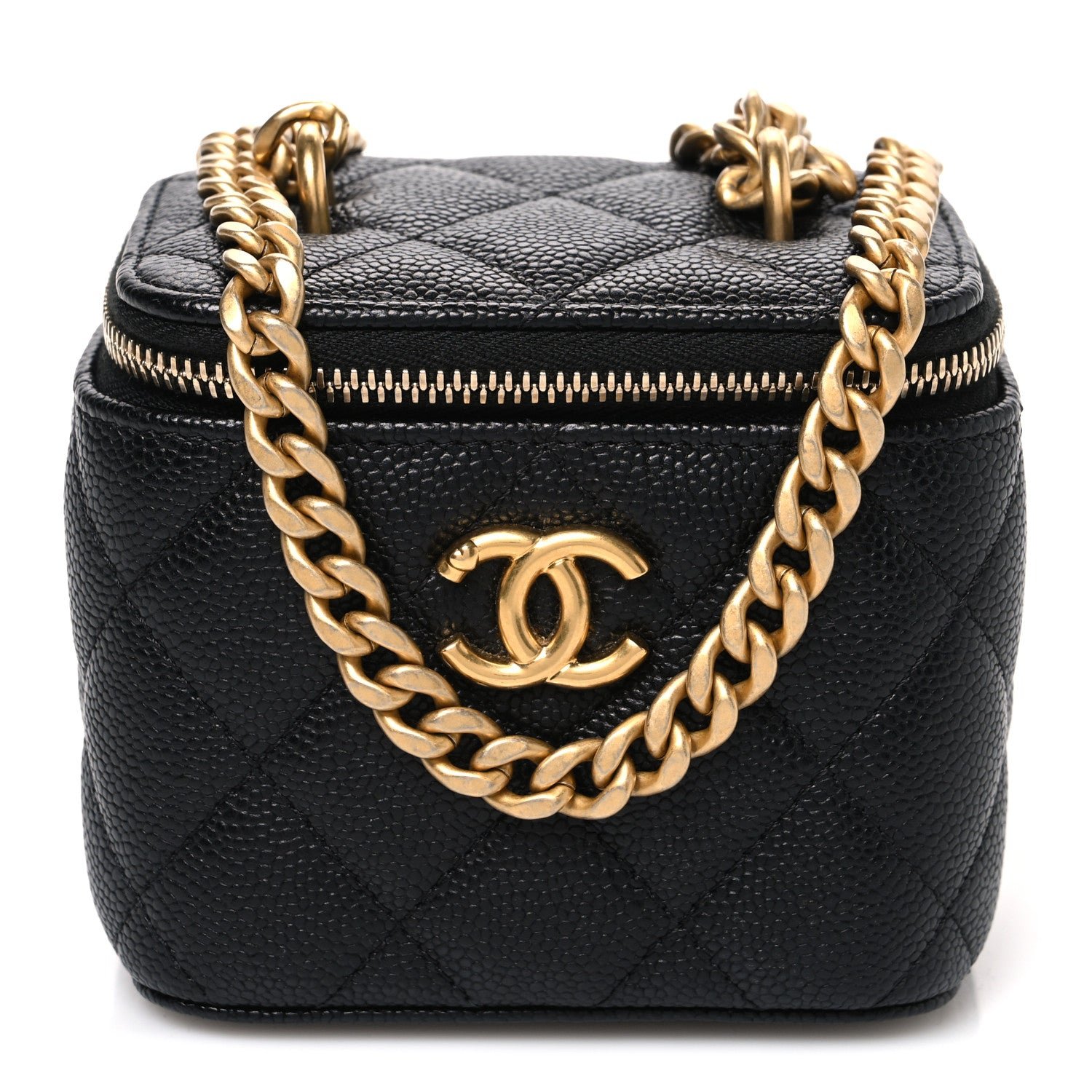 Chanel Caviar Quilted Sweetheart Mini Vanity Case Black