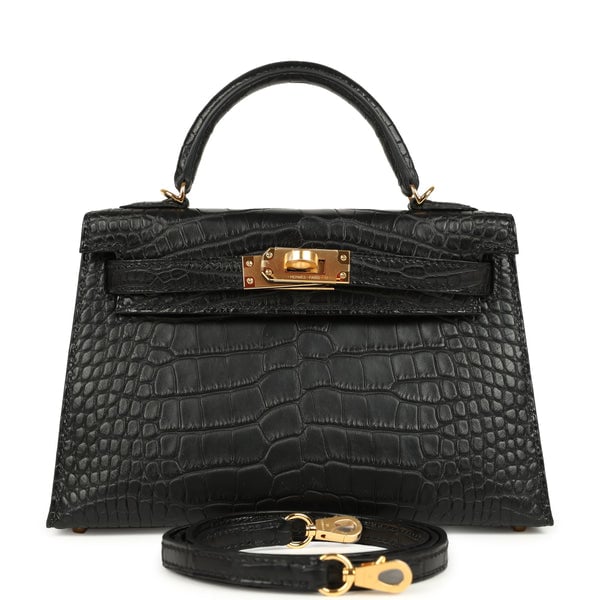 Hermes Hermes Kelly Sellier 20 Black Matte Alligator Gold Hardware