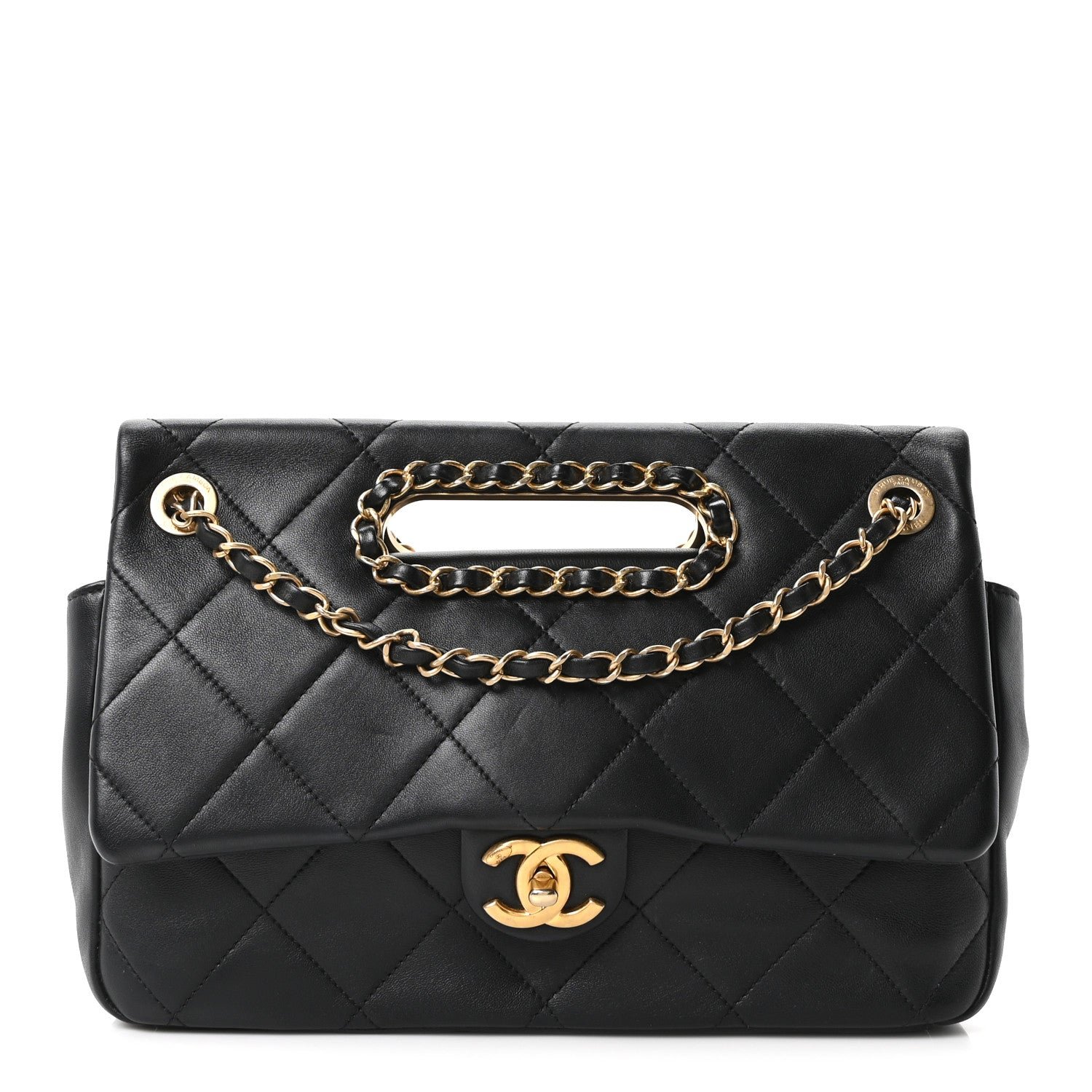 Chanel Lambskin A Real Catch Flap Bag Black