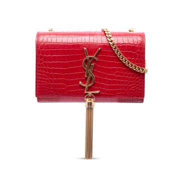 Calf Leather Small Croc Embossed Leather Kate Tassel Crossbody