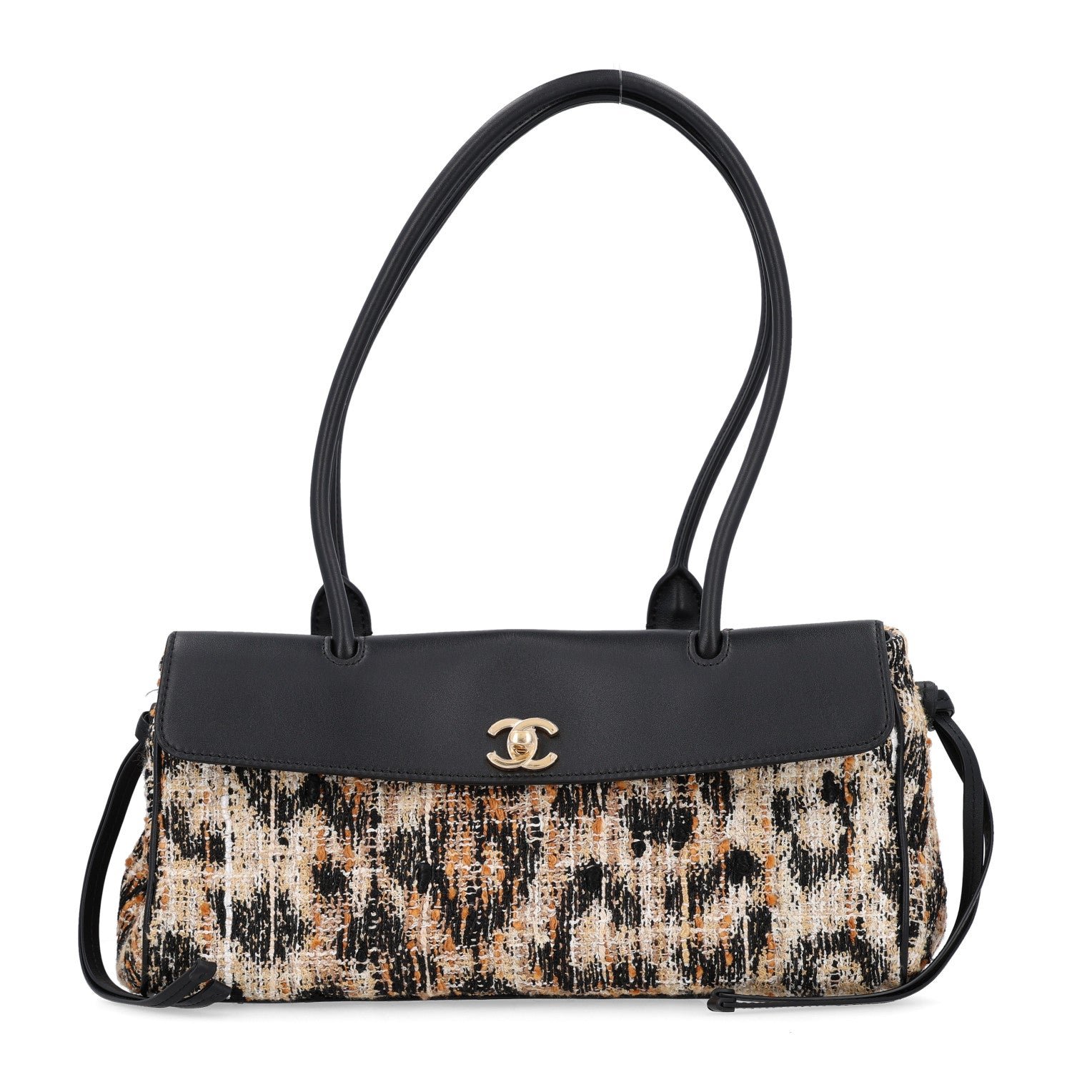 Chanel Calfskin Tweed Mixed Fibers Leopard Print Urban Essentials Small Shopping Bag Brown Black White
