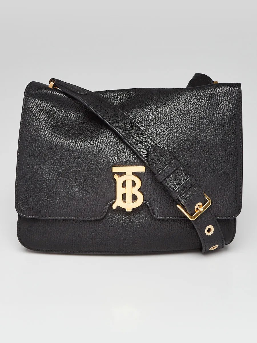 Burberry Burberry Black Grained Leather TB Flap Shoulder Bag