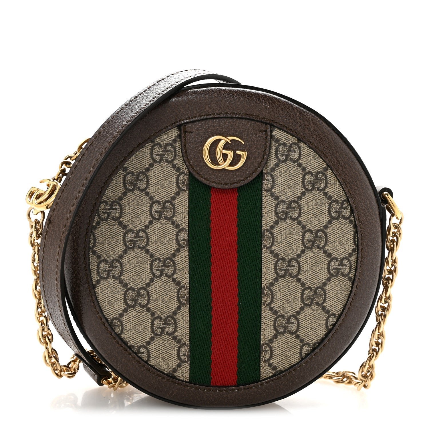 Gucci GG Supreme Monogram Web Mini Ophidia Round Shoulder Bag Brown