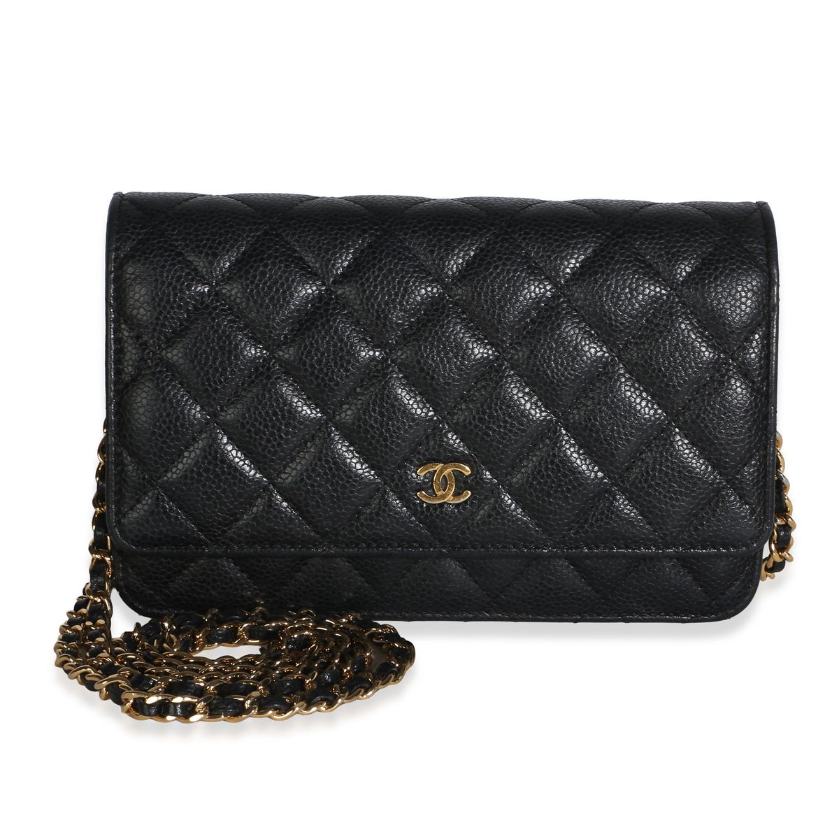 Black Quilted Caviar Classic Wallet On Chain