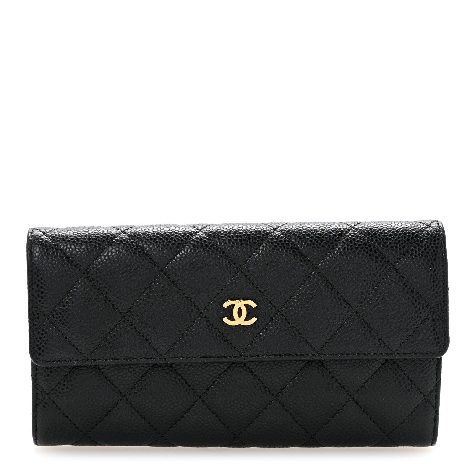 Chanel Caviar Quilted Large Gusset Flap Wallet Black