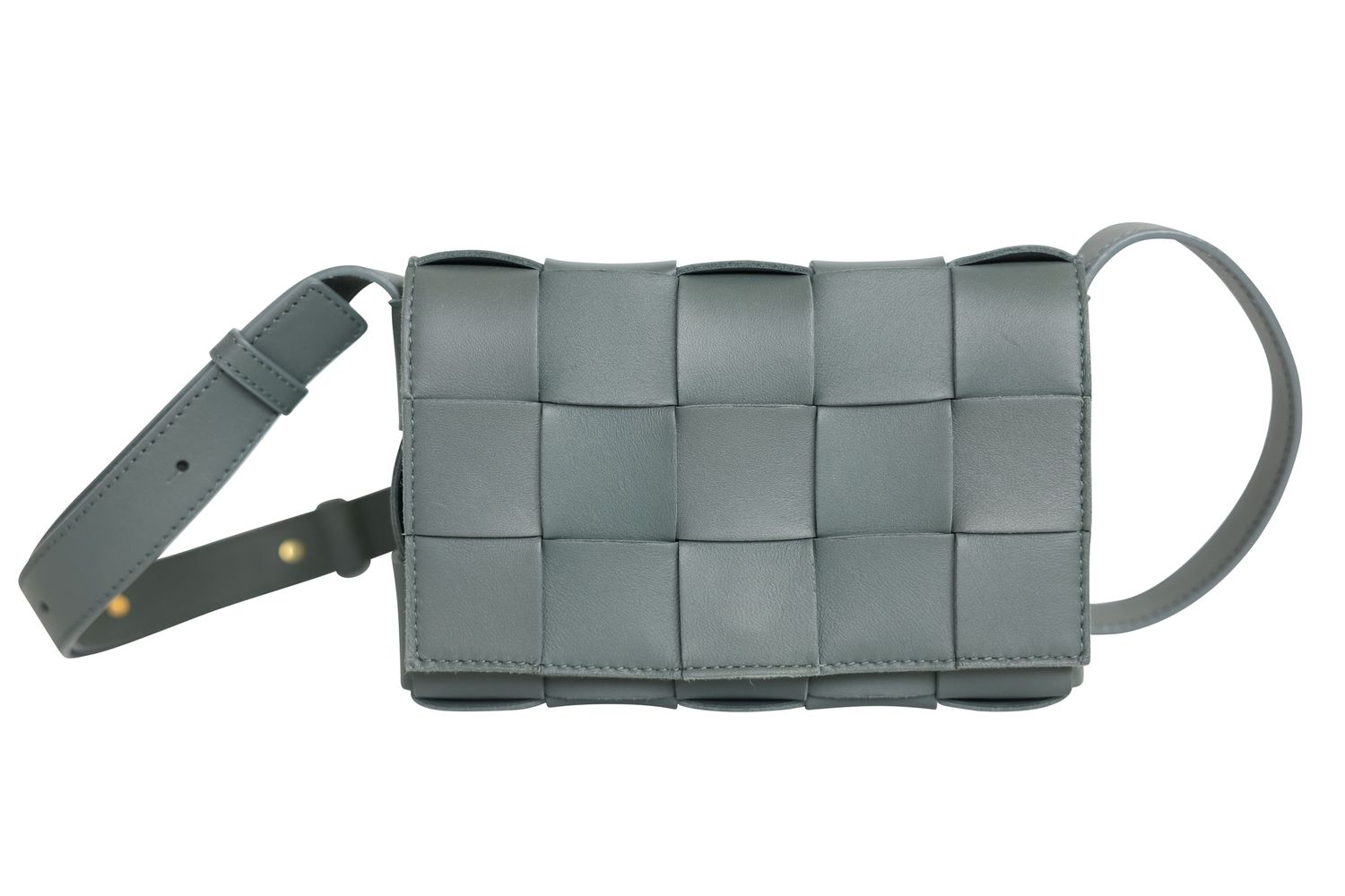 Bottega Veneta Bottega Veneta Cassette Crossbody Small Bag, Gray Intrecciato Leather and Gold Hardware, New in Dustbag WA001