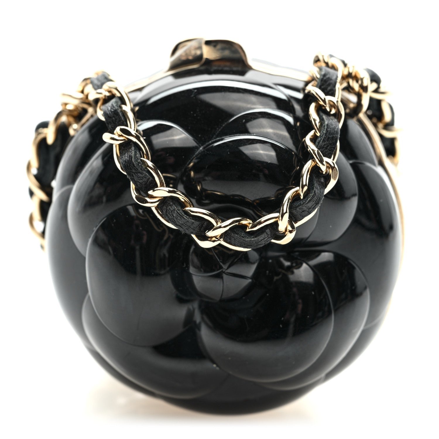 Chanel Resin Lambskin Camellia Clutch with Chain Black