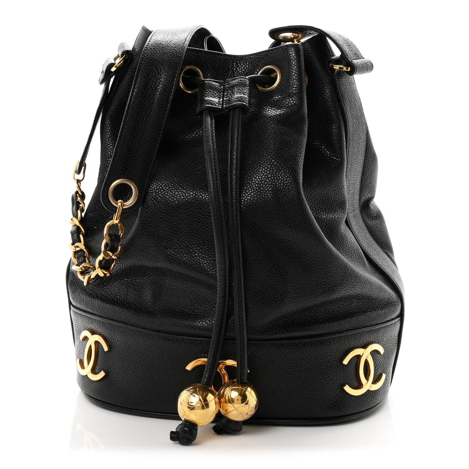 Chanel Caviar CC Drawstring Shoulder Bag Black