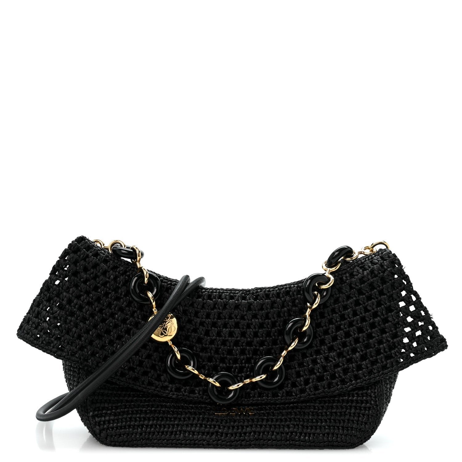 Loewe Raffia Donut Chain Medium Ola Shoulder Bag Black