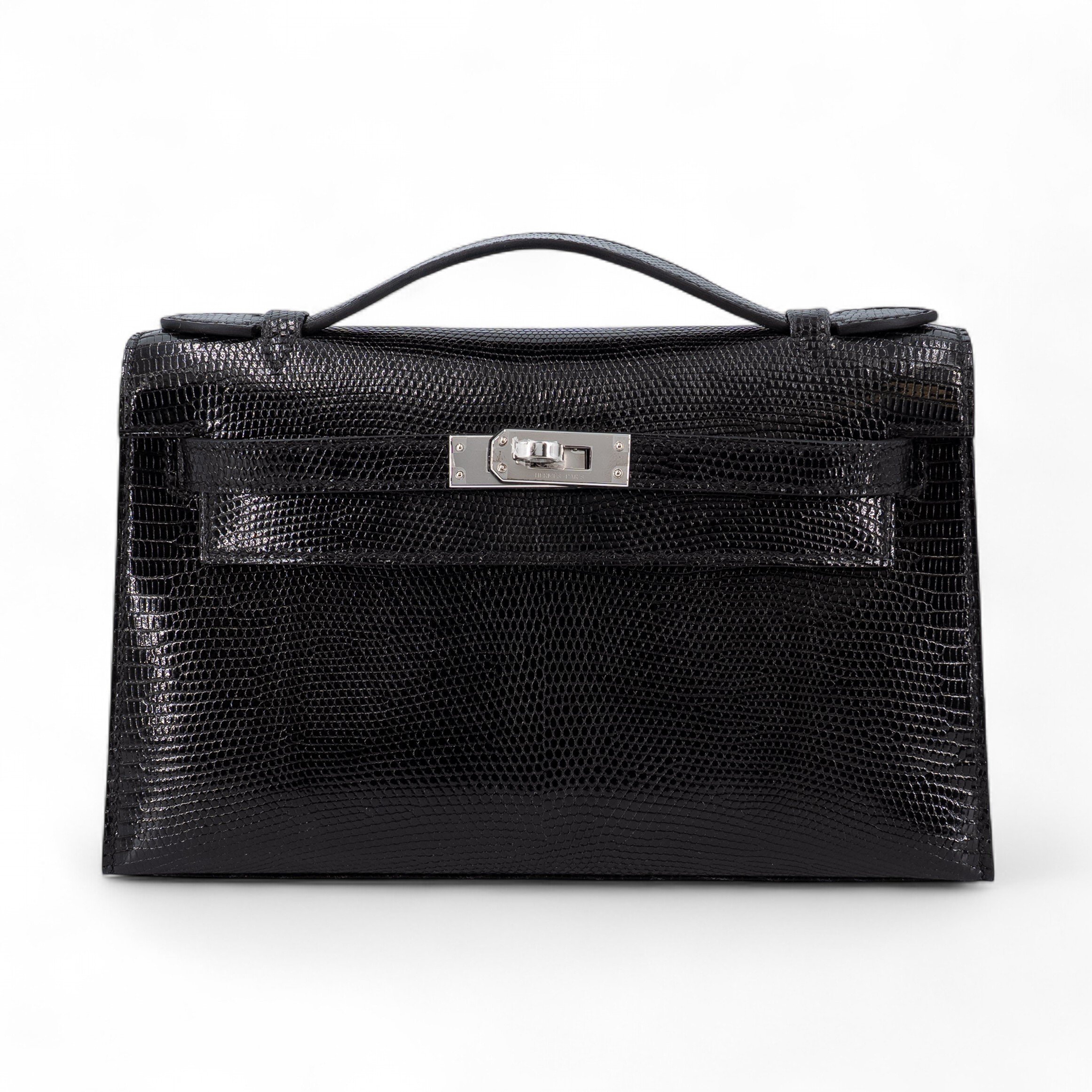 Hermes Brand New ( Rank N ) HERMÈS Kelly Pochette Noir (89) Lizard Palladium hardware K (2025)