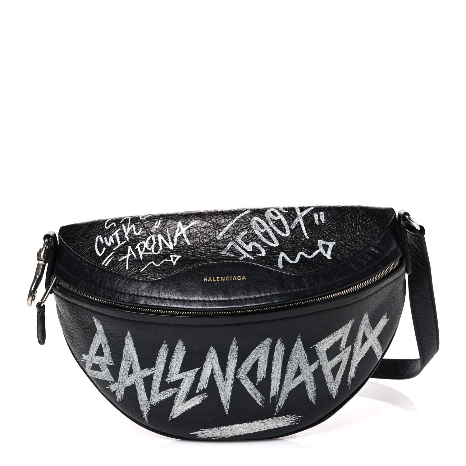 Balenciaga Agneau Arena Graffiti All Over XS Souvenir Belt Bag Black White
