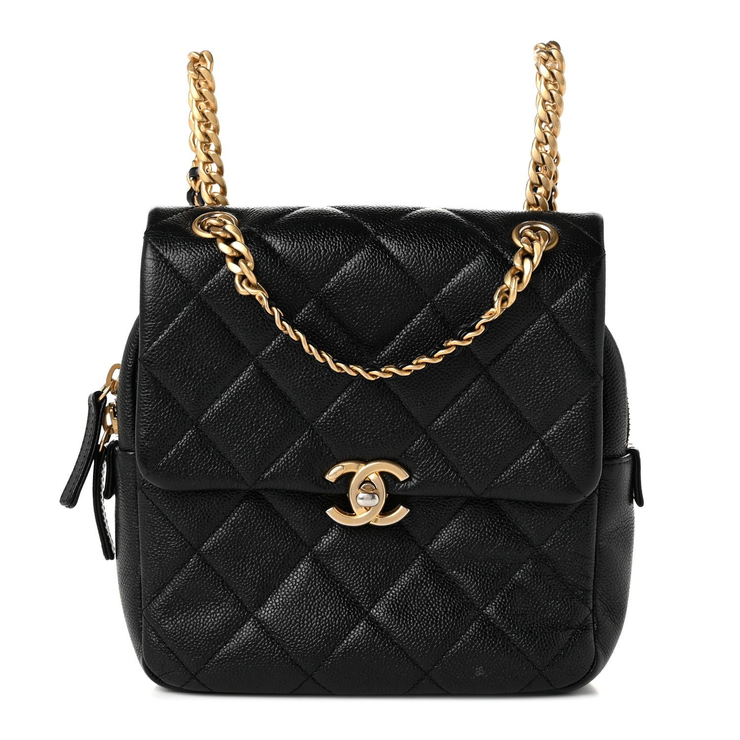 Chanel Shiny Caviar Quilted Chain Melody Backpack Black