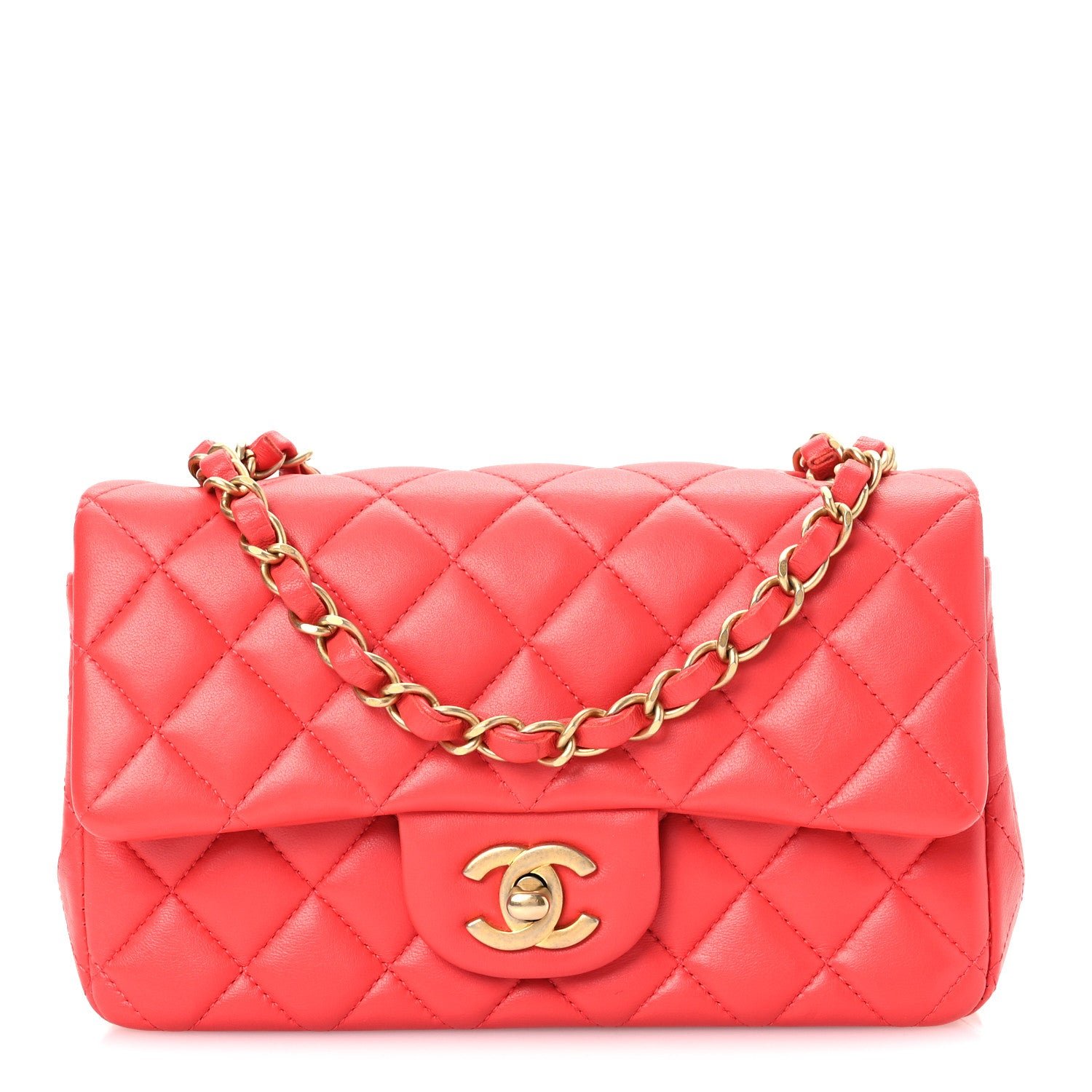Chanel Lambskin Quilted Mini Rectangular Flap Red