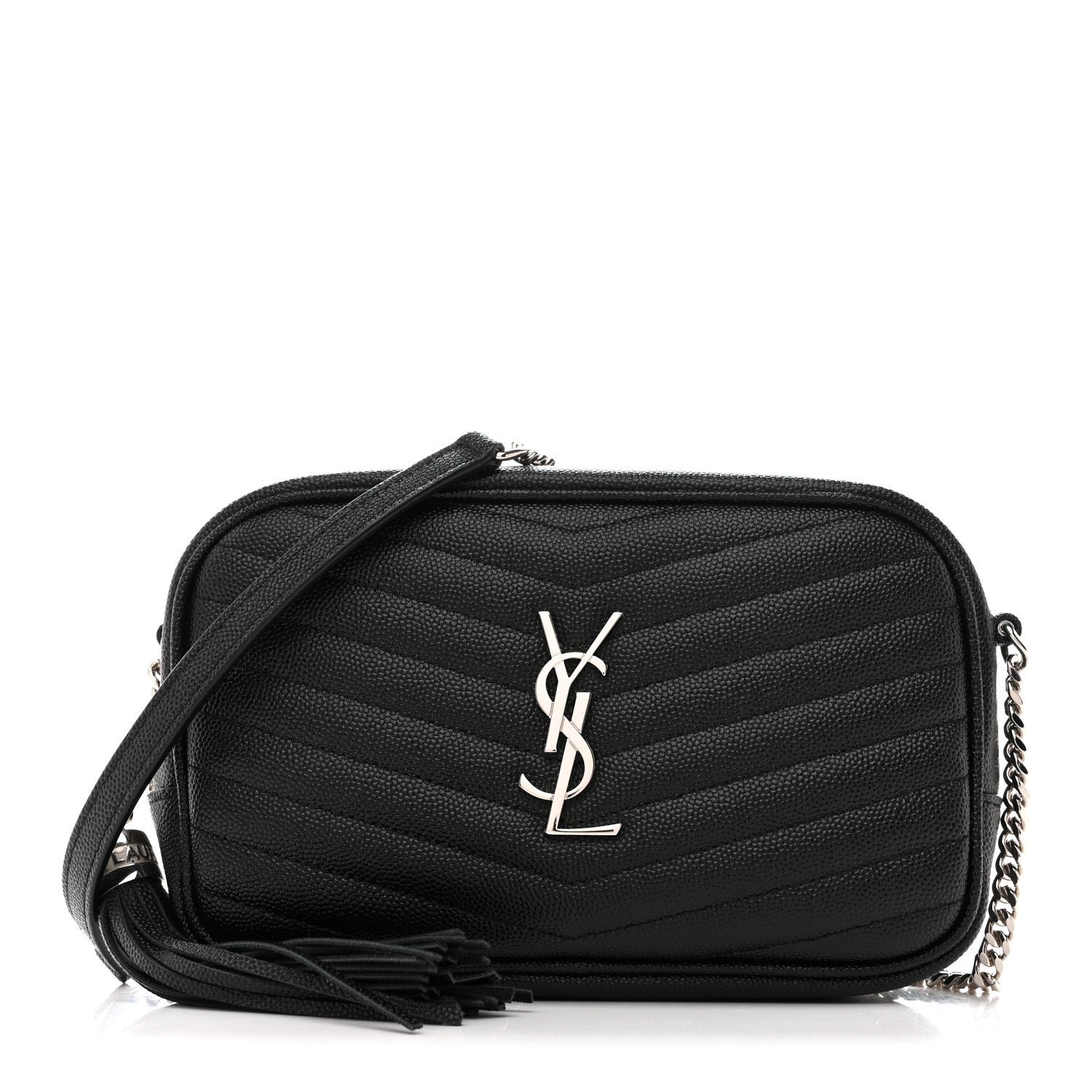 Saint Laurent Grain De Poudre Matelasse Monogram Mini Lou Camera Bag Black