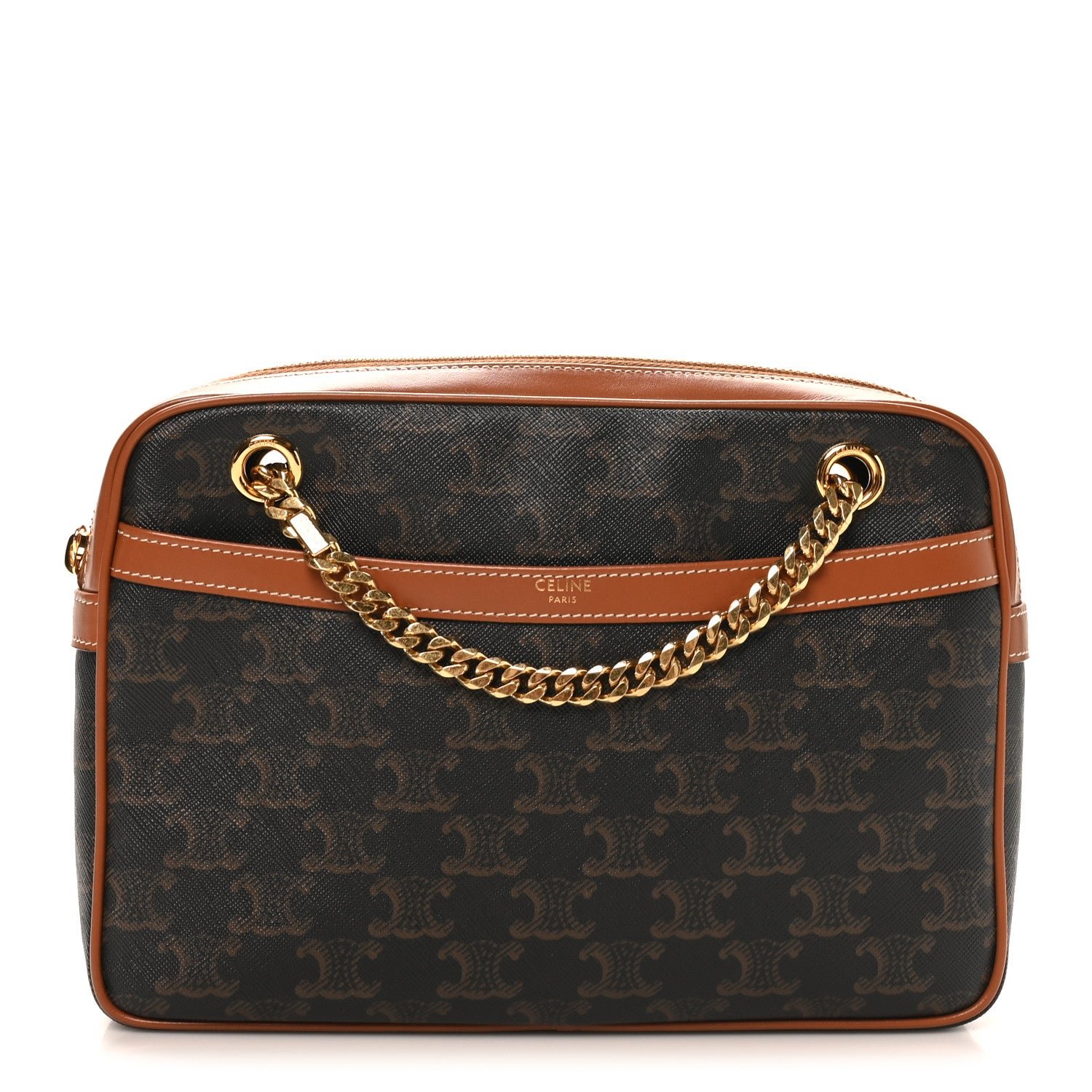 Celine Triomphe Canvas Calfskin Medium Patapans Tan