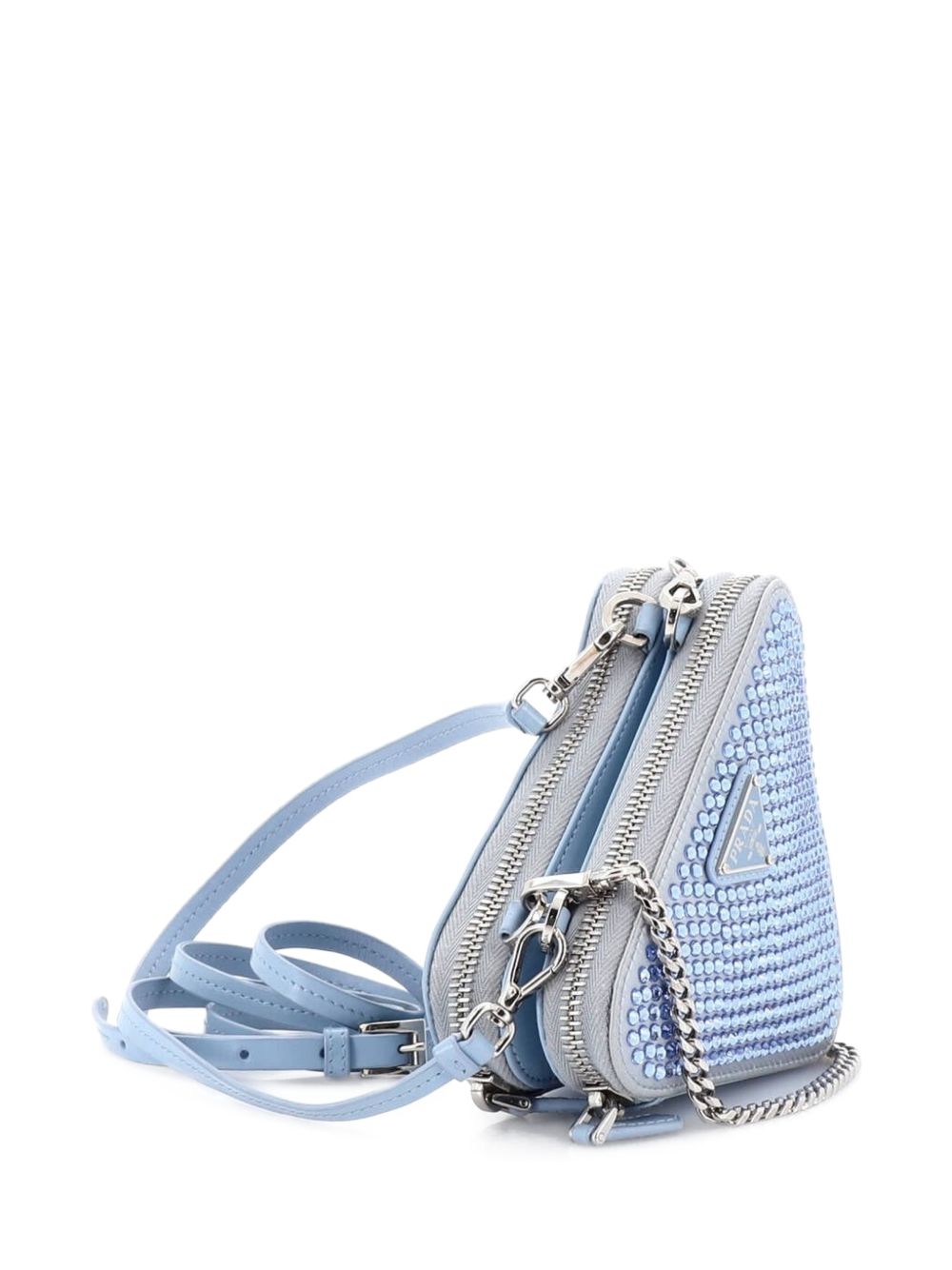 Triangle Double Pouch Crystal Embellished Satin Mini crossbody bag