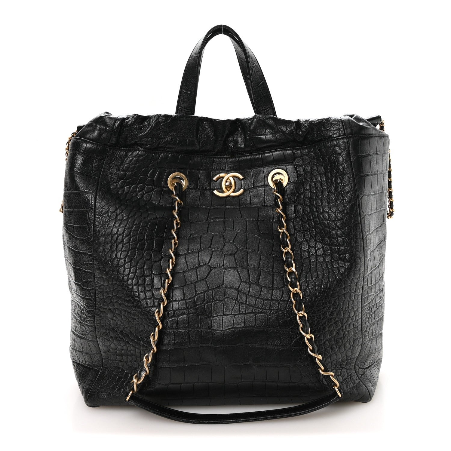 Chanel Calfskin Crocodile Embossed Large Cocodile Shopping Tote Black
