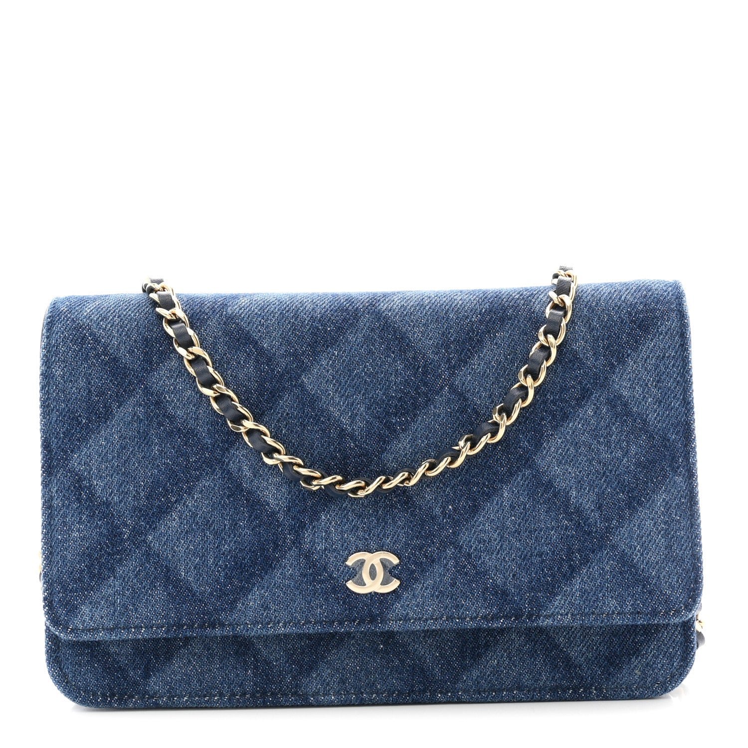 Chanel Denim Printed Wallet On Chain WOC Dark Blue